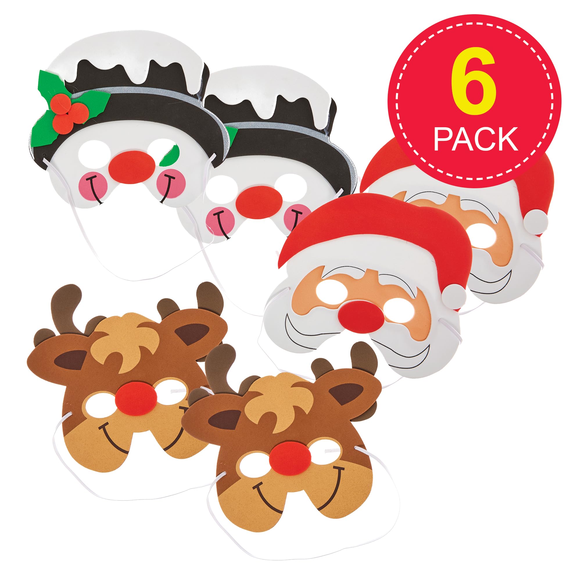 Baker Ross FN356 Christmas Foam Masks - Pack of 6, Christmas Fancy Dress for Kids, Assorted, 17-33 cm - Image 2