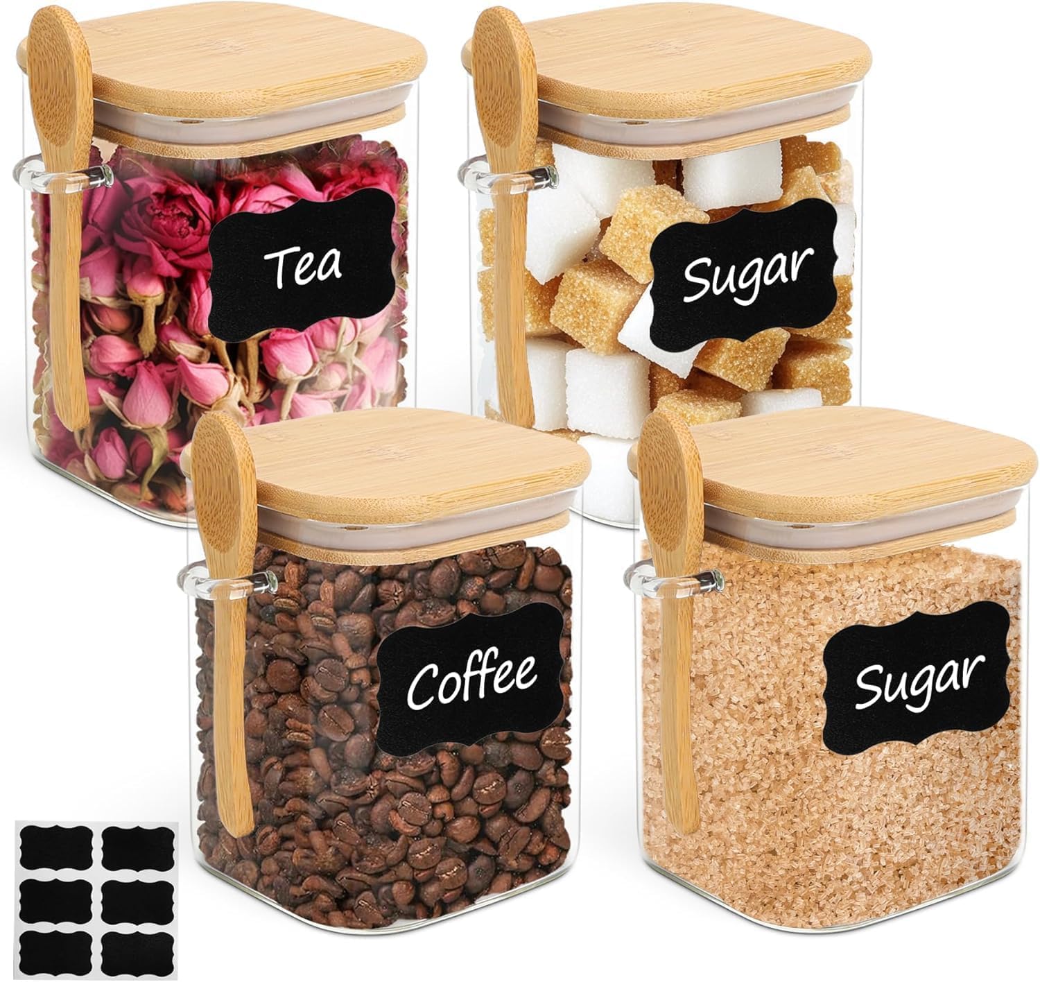glass jars with airtight bamboo lid and spoon1200ml kitchen food storage containers cereal dispenser borosilicate kitchen containers for coffee beans, spices, sugar, tea, flour, nuts, candy, salts (1)