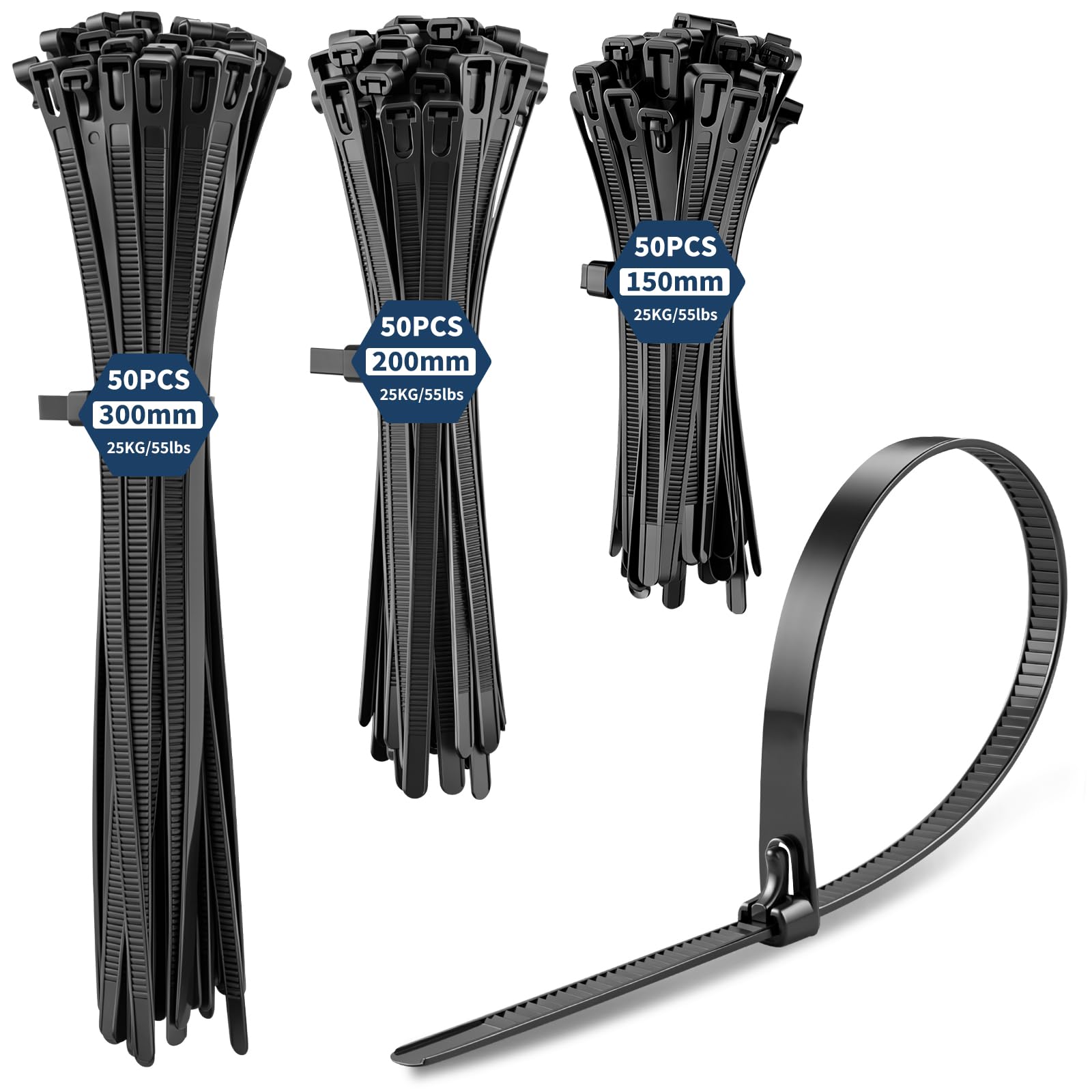 Reusable Cable Ties 150PCS, 7.6mm Heavy Duty Cable Ties, Thick UV Zip Ties