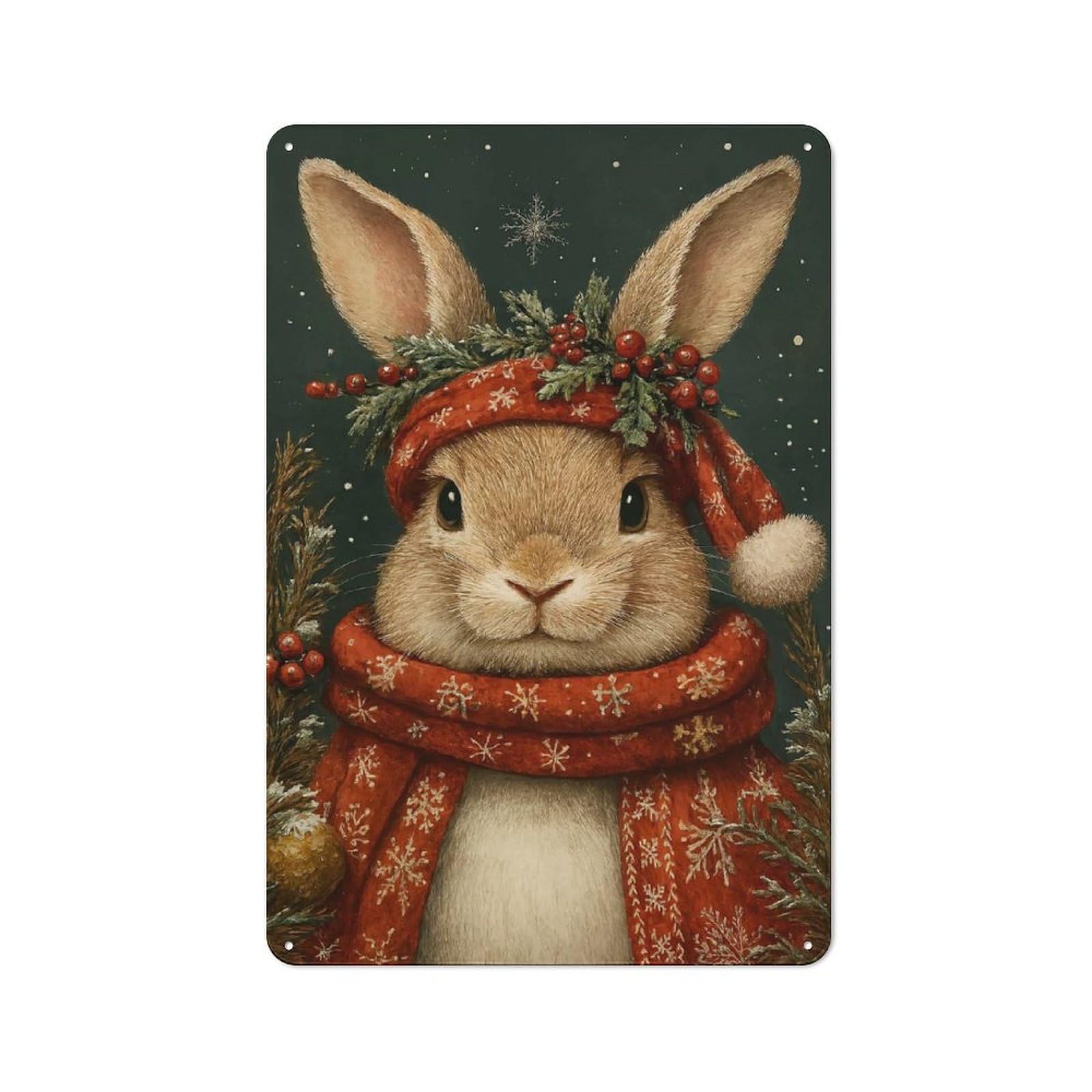 Junmoney Style-3 Winter Rabbit Portrait Rustic Metal Plaque 30X20cm For Living Room Or Hallway, For Garage, Workshop And Man Cave Decoration