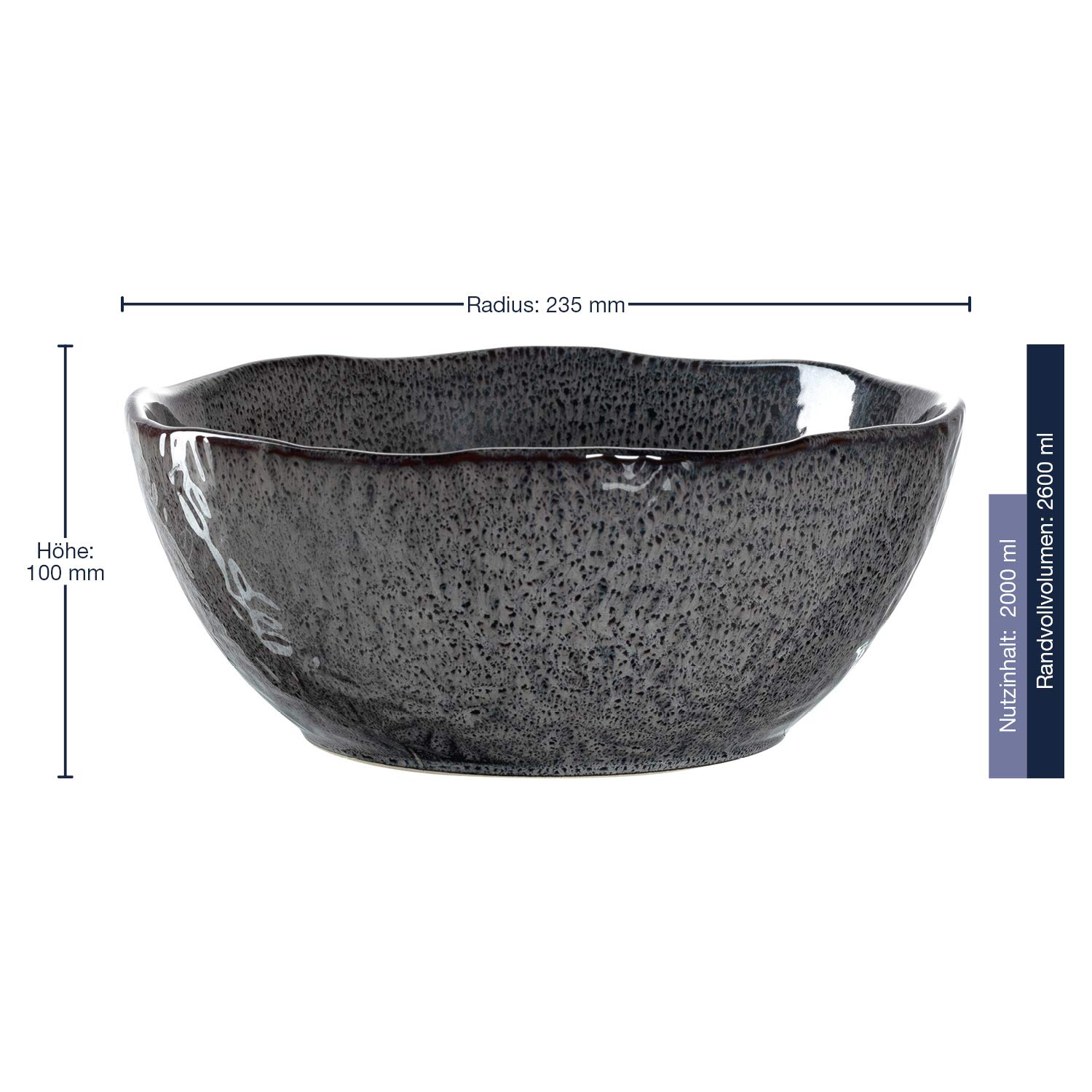 Leonardo Matera Keramik-Schalen, 2-er Set, spülmaschinengeeignete Salat-Schüsseln, 2 runde Schalen aus Steingut, grau, Ø 23,5 cm, 2600 ml, 018584