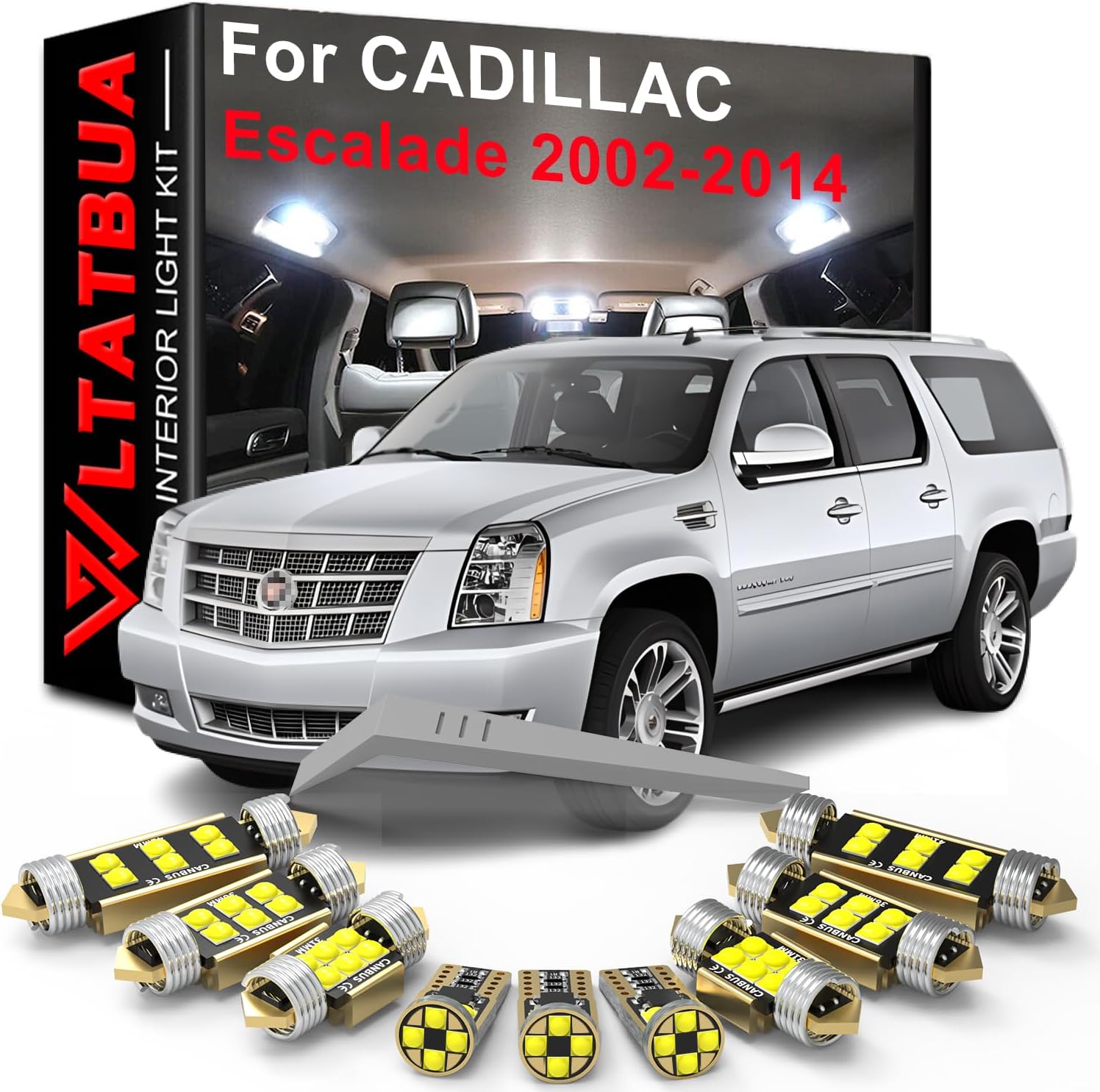 LED Interior Light Kit Package Replacement for CADILLAC Escalade 2002 2003 2004 2005 2006 2007 2008 2009 2010 2011 2012 2013 2014, Super Bright 6000K White Bulbs