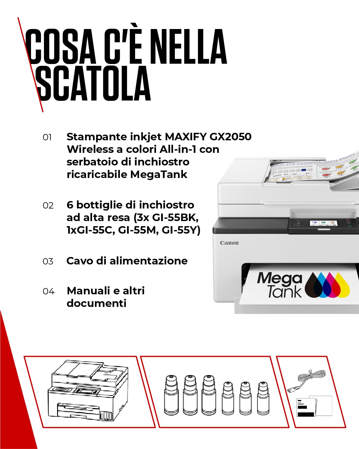 Canon Stampante WiFi per Casa e Ufficio MAXIFY GX2050 - Stampante Multifunzione MegaTank con Scanner, Fax e Fotocopiatrice per Casa | Connettività WiFi, Ethernet e USB