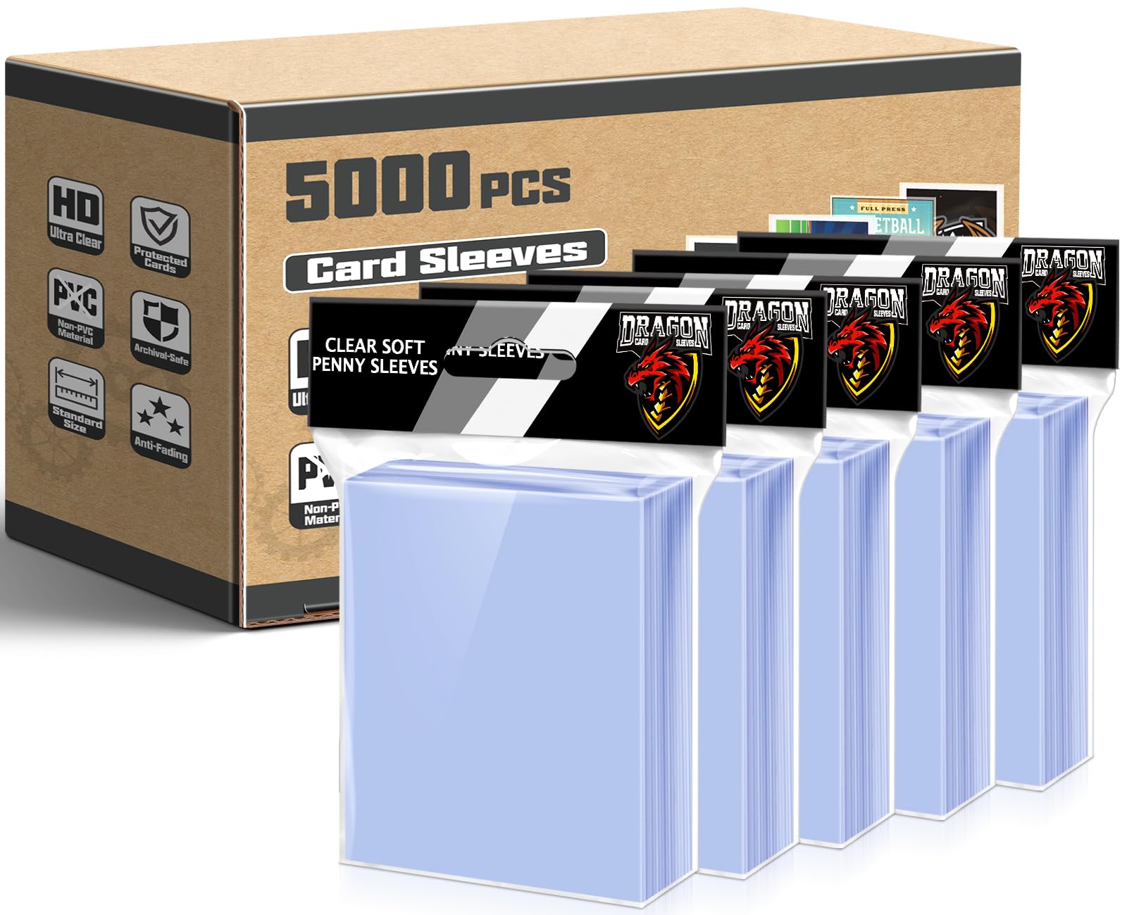 5000ct Penny Card Sleeves for Trading Cards, Soft Card Sleeves