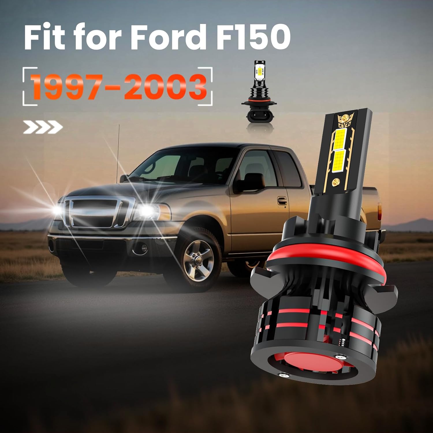 Fit for Ford F150 1997-2003 Driving Light Bulbs Combo, 6500K White 800% Enhanced Visibility With 12000RPM Turbo Fan, Direct Installation, 4-Pack Lighting Bundle