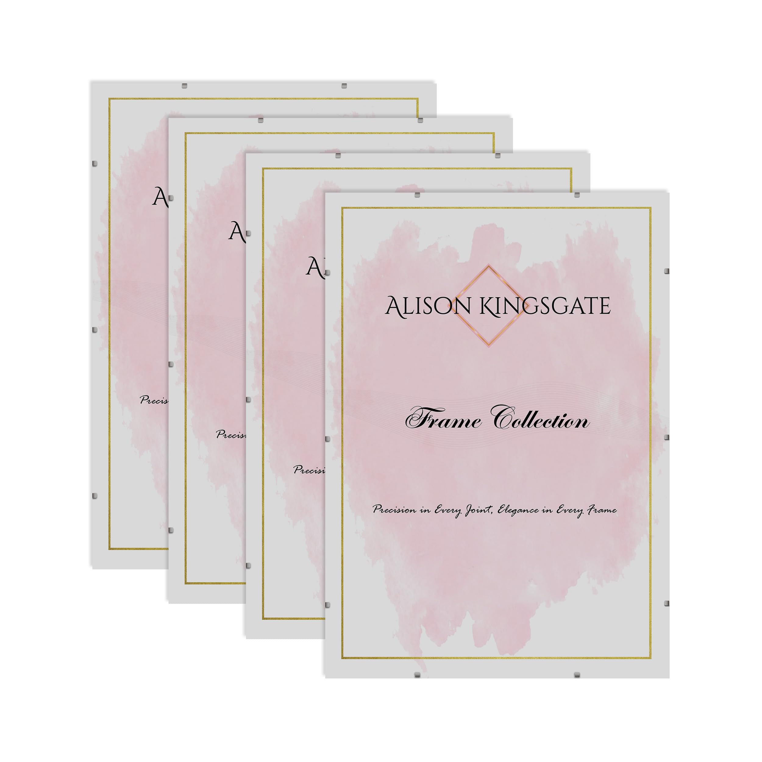 Alison Kingsgate 24X20 Clip Frame (Pack of 4)- Frameless Picture Frame with Shatter-Resistant Perspex & Sturdy MDF Back- Borderless Clip Photo Frame for Posters, Certificates, Art & Wall Decor