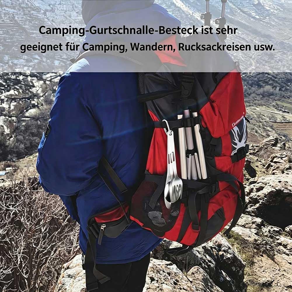 48-teiliges Camping Besteckset für 16 Personen, 3-teilig pro Person mit Karabiner, Edelstahl, spülmaschinengeeignet Silber