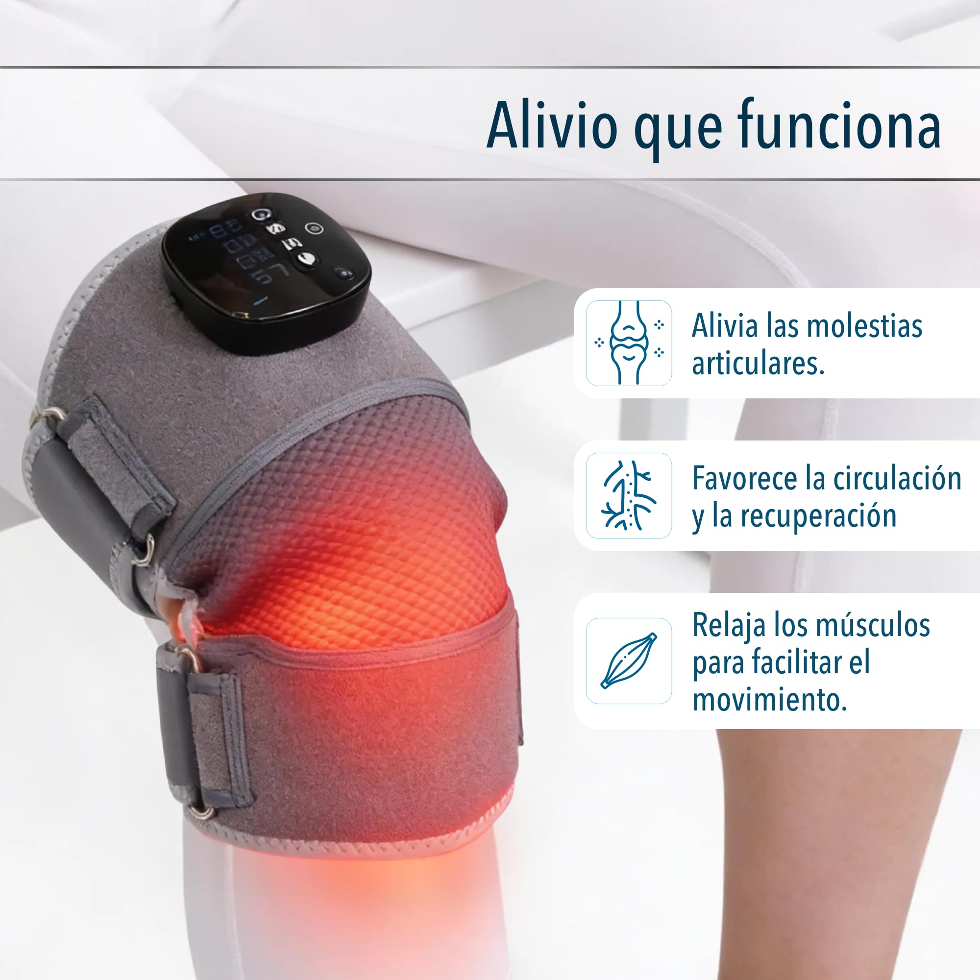 FORTHiQ RED+ Rodillera con calor y luz roja, masajeador con 5 niveles y 52 luces rojas/IR, inalámbrico y ajustable para rodillas, codos y hombros, Regalo para hombres y mujeres
