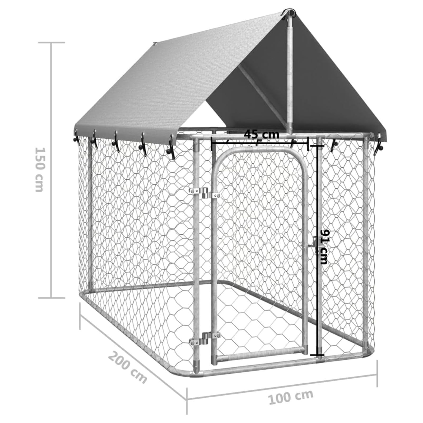 Festnight Canile da Esterno con Tetto, Box per Cani Recinto 200x100x150 cm