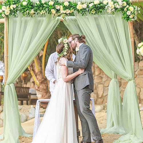 Miniatura 9 de Cortinas de telón de fondo verde salvia de 10 x 10 pies cortinas de tela de gasa transparente sin arrugas para decoración de boda arco de fiesta