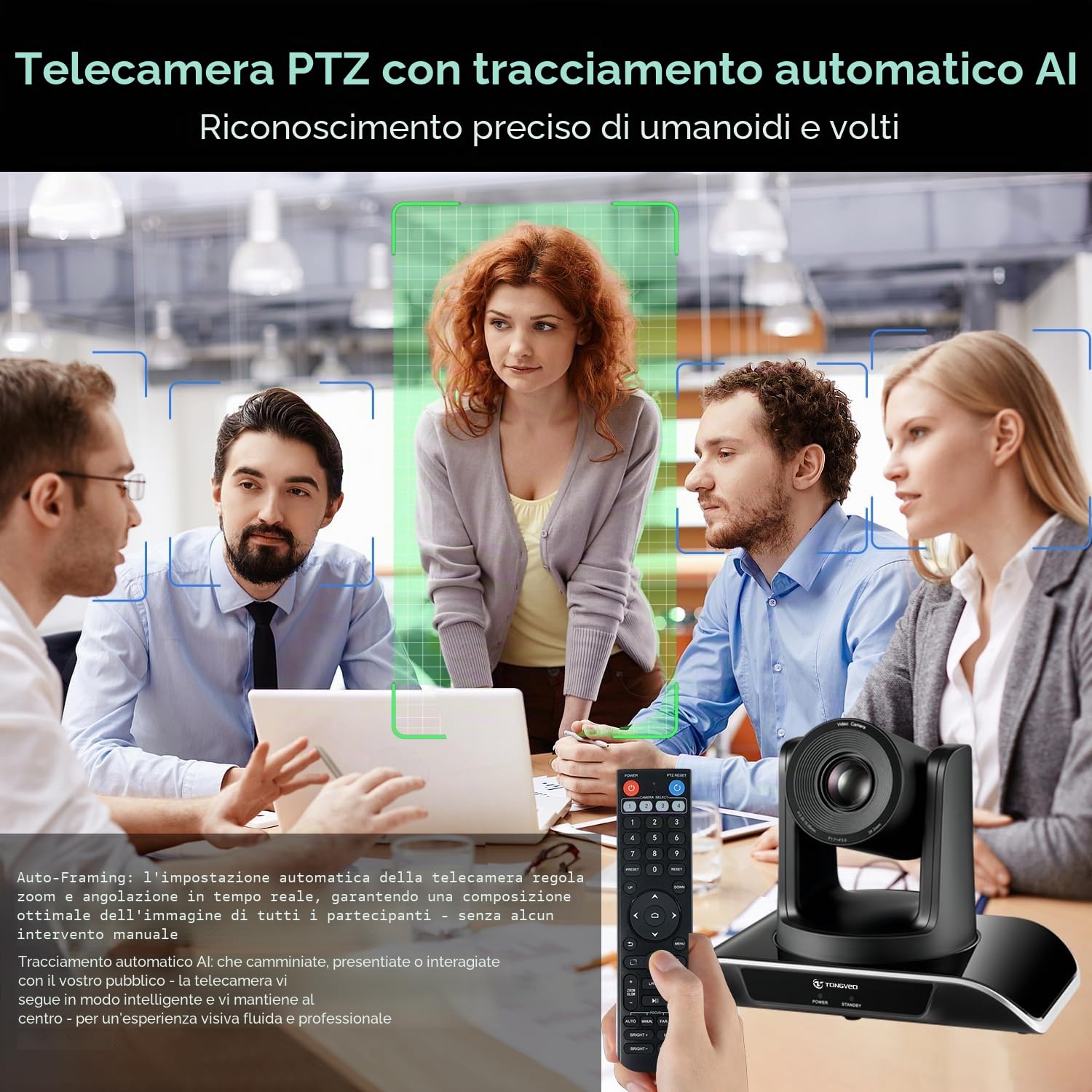 TONGVEO Telecamera per sala conferenze all-in-1 e combinazione di microfono Bluetooth, 1080P 60 fps, zoom ottico 3x, USB 3.0 HDMI, telecamera PTZ e vivavoce per conferenze con microfoni