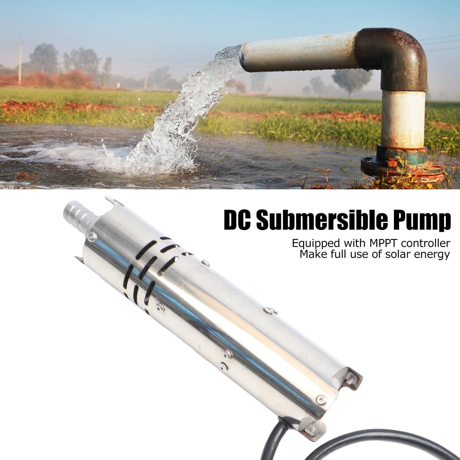 Bomba Séptica, Controlador MPPT Bomba de Pozo Sumergible de 24 V Bomba de Pozo Solar Bomba Sumergible Imán Permanente Eléctrico Solar DC Sin Escobillas Incorporado (S243T-30)