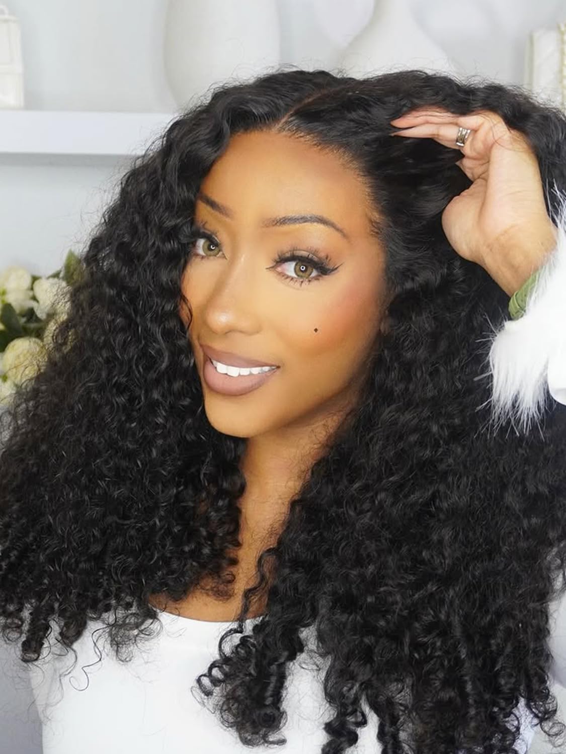 Curlyme 9x6 Burmese Curly Wig Human Hair Glueless Wigs Human Hair Pre Plucked Pre Cut Pre Bleached Finger Coils Full End Lace Front Wigs For Women 200% Density with Spiral Curly 22 Inch