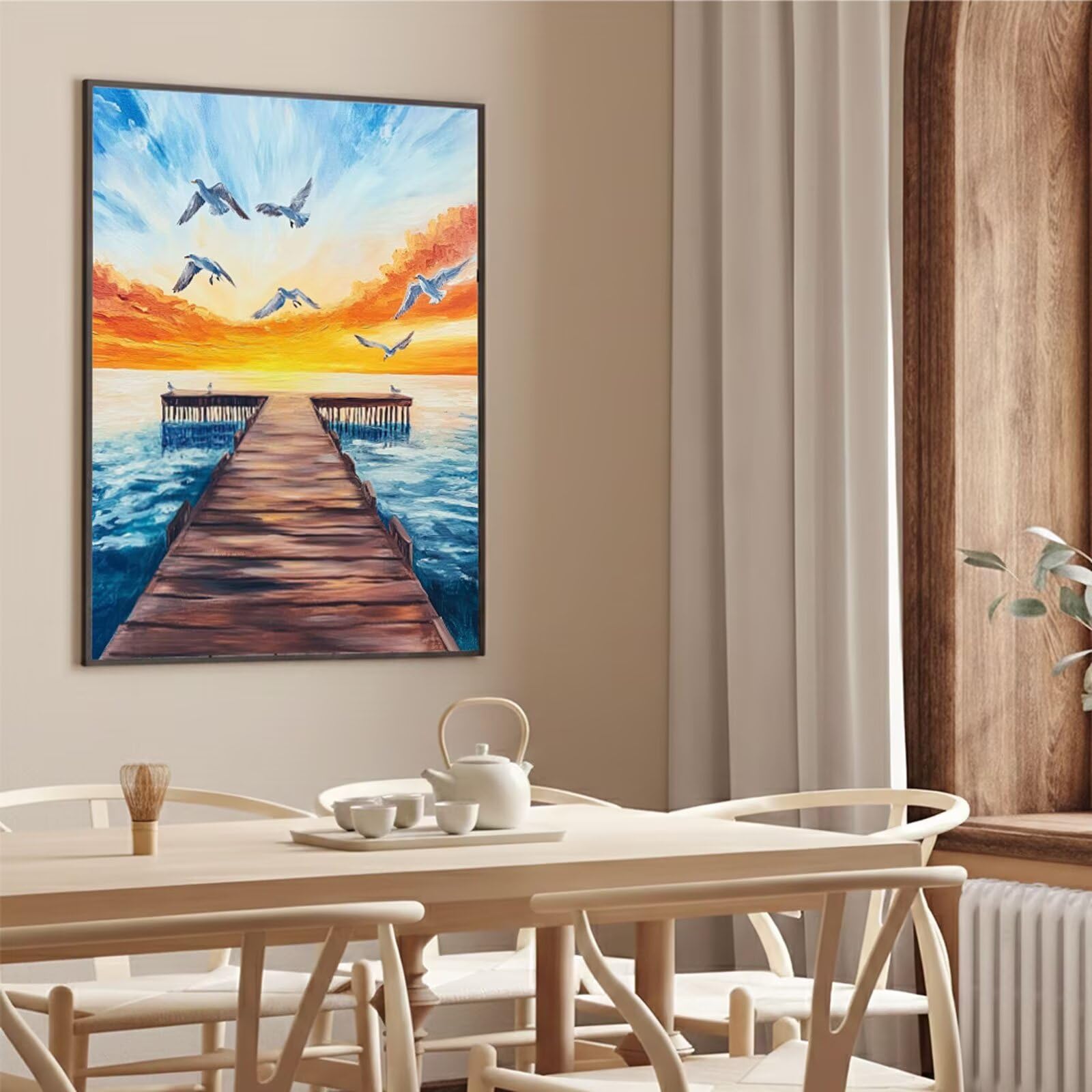 Dipingere con i Numeri Adulti Tramonto Dipingere con i Numeri Costiero Paint by Numbers Hobby Creativi Adulti Fai Da Te Tela di Pittura a Olio Kit, Decorazioni Regalo 60x80cm Senza Cornice Y3-947