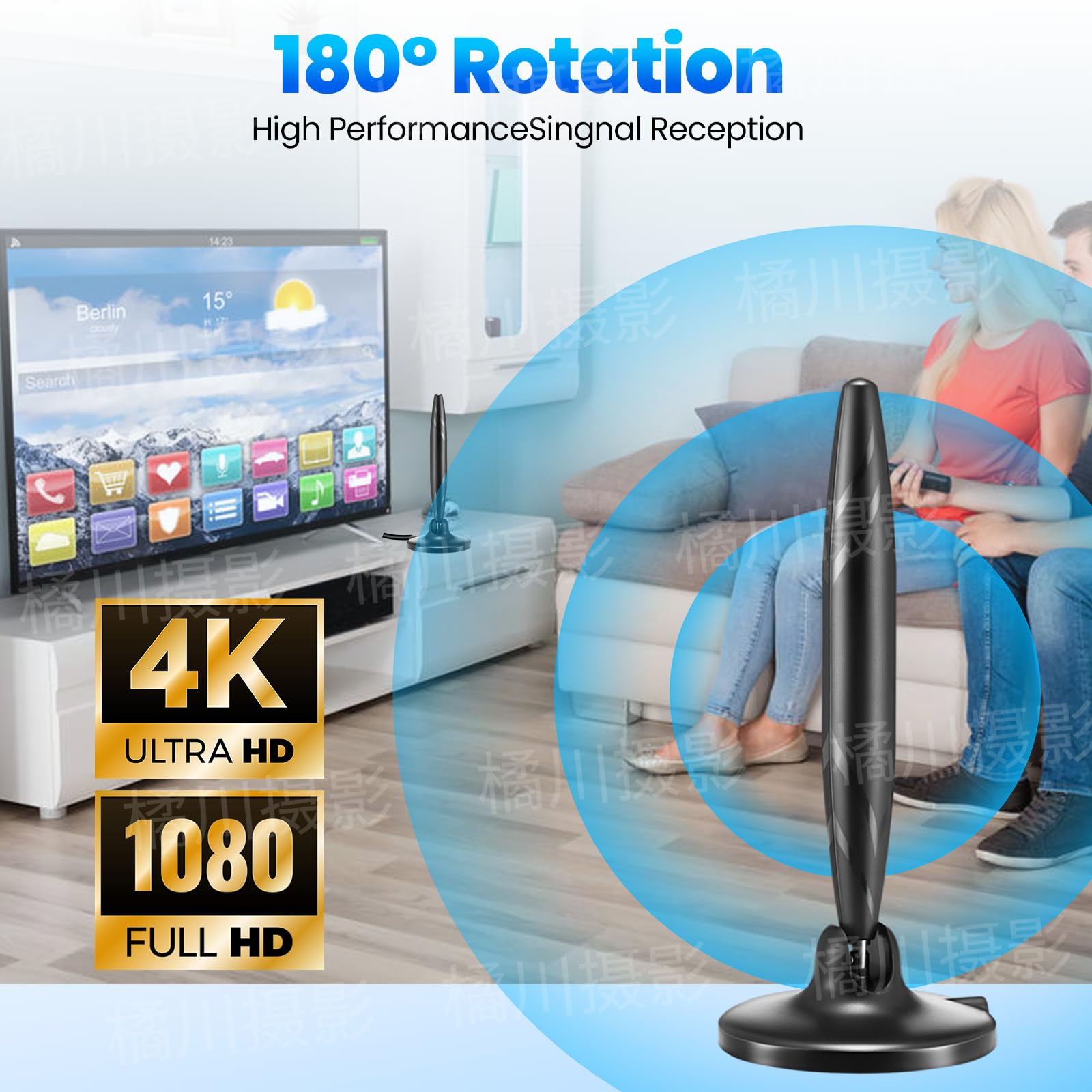 BIHPJD - Antenna TV HDTV con amplificatore 420 km - Ricezione 360° - 4K 1080p - Interna