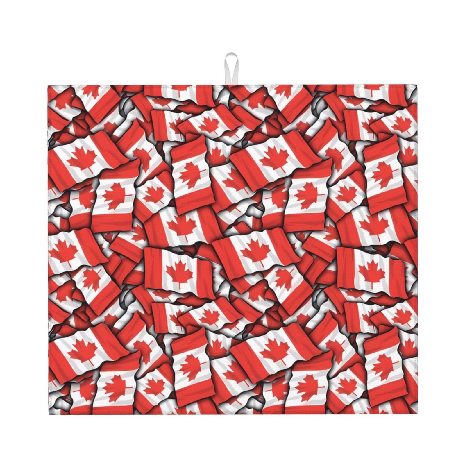 HJFCZH Canadian flag Prints Kitchen Drying Mat – Absorbent Microfiber Throw for Dishes, Non-Slip Counter Cover, Quick-Drying Layer with Fade-Resistant Print