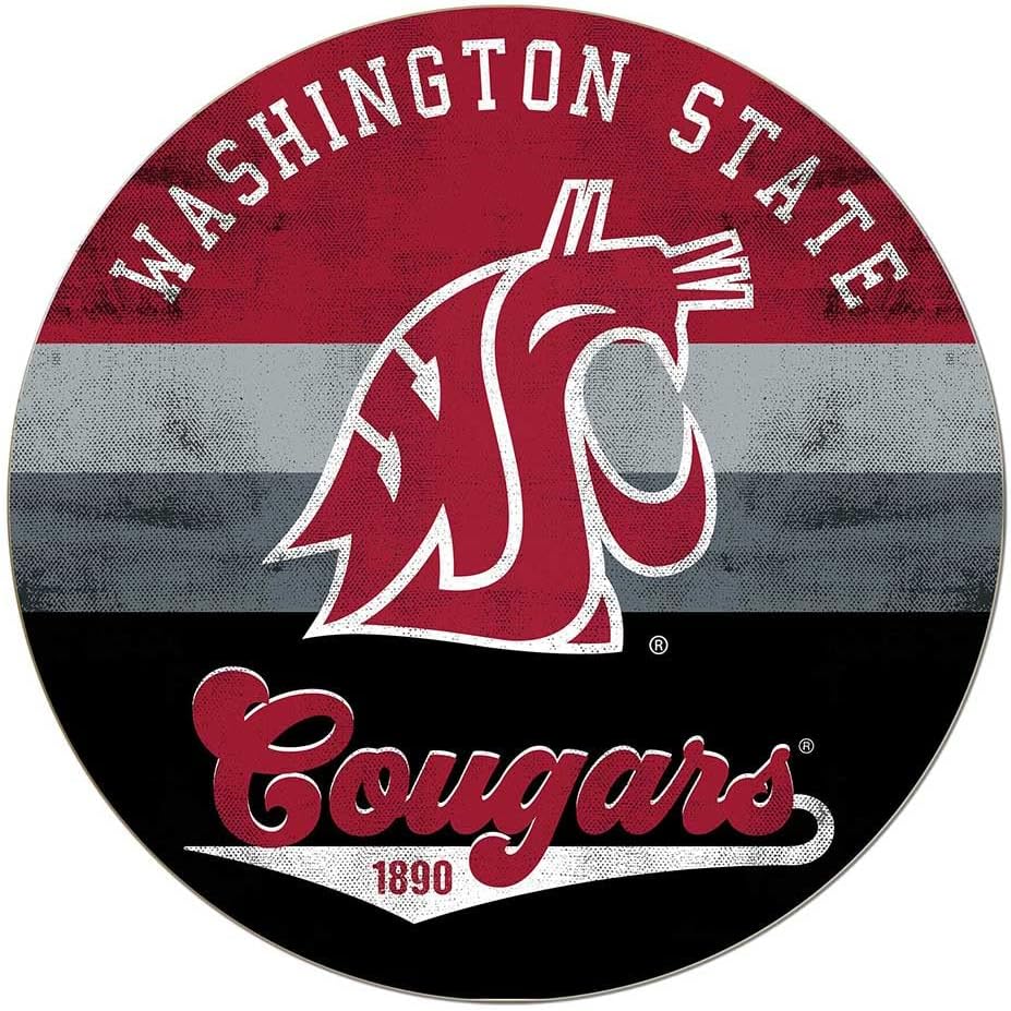 KH Sports Fan Washington State Cougars Multi-Color Retro Circle Sign, 20x20 Inches, Cougars Decor for Dorm Room, Bedroom, Fan Cave, Living Room; Display Your Team Spirit with This Unique Washington State Cougars Wall Art