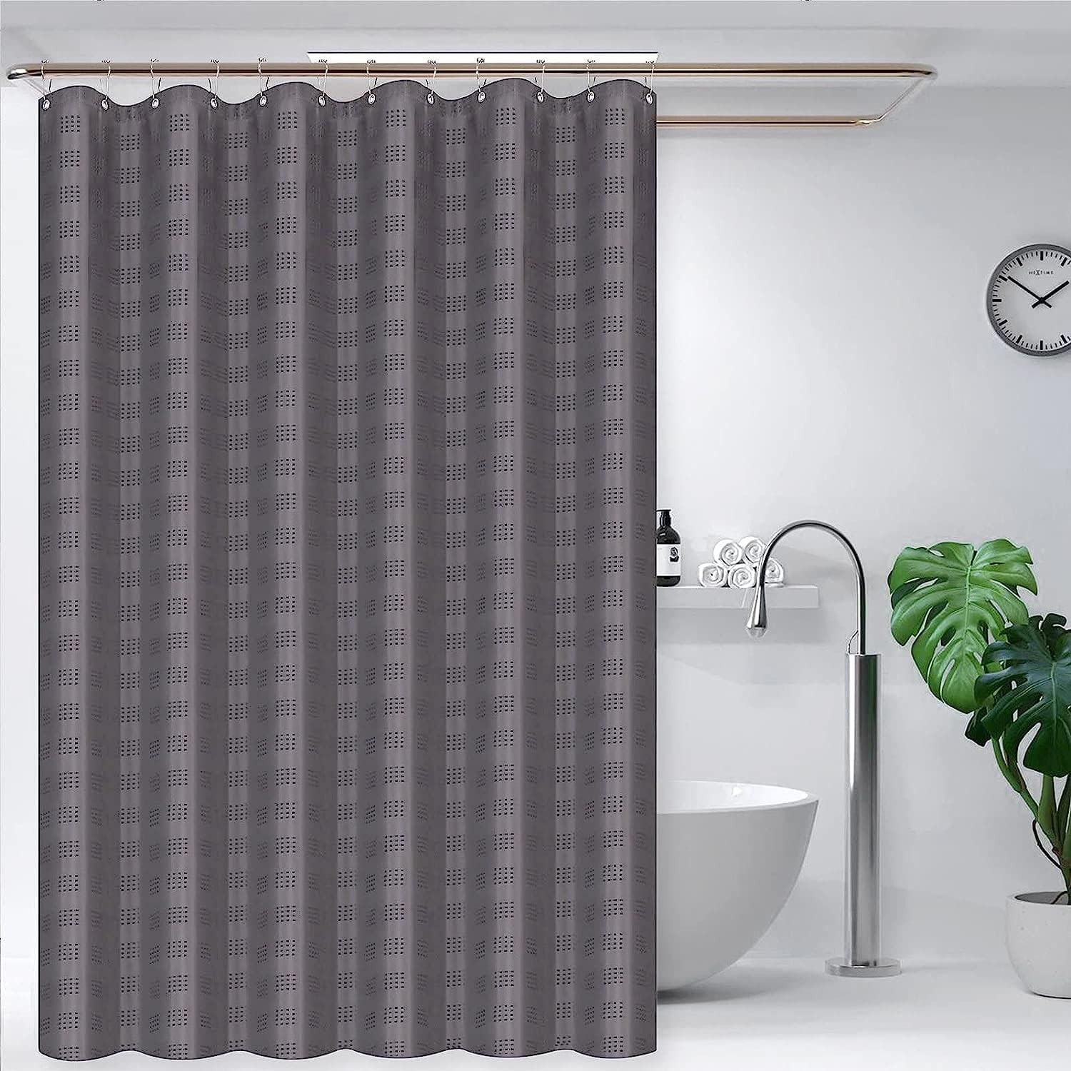 SpaceDresser Jacquard Fabric Shower Curtain,Shower Curtain Liner,Hotel Quality Waffle Weave Bathroom Curtain with Grommets,72 x 72 Inches Long Waterproof Shower Curtains Grey