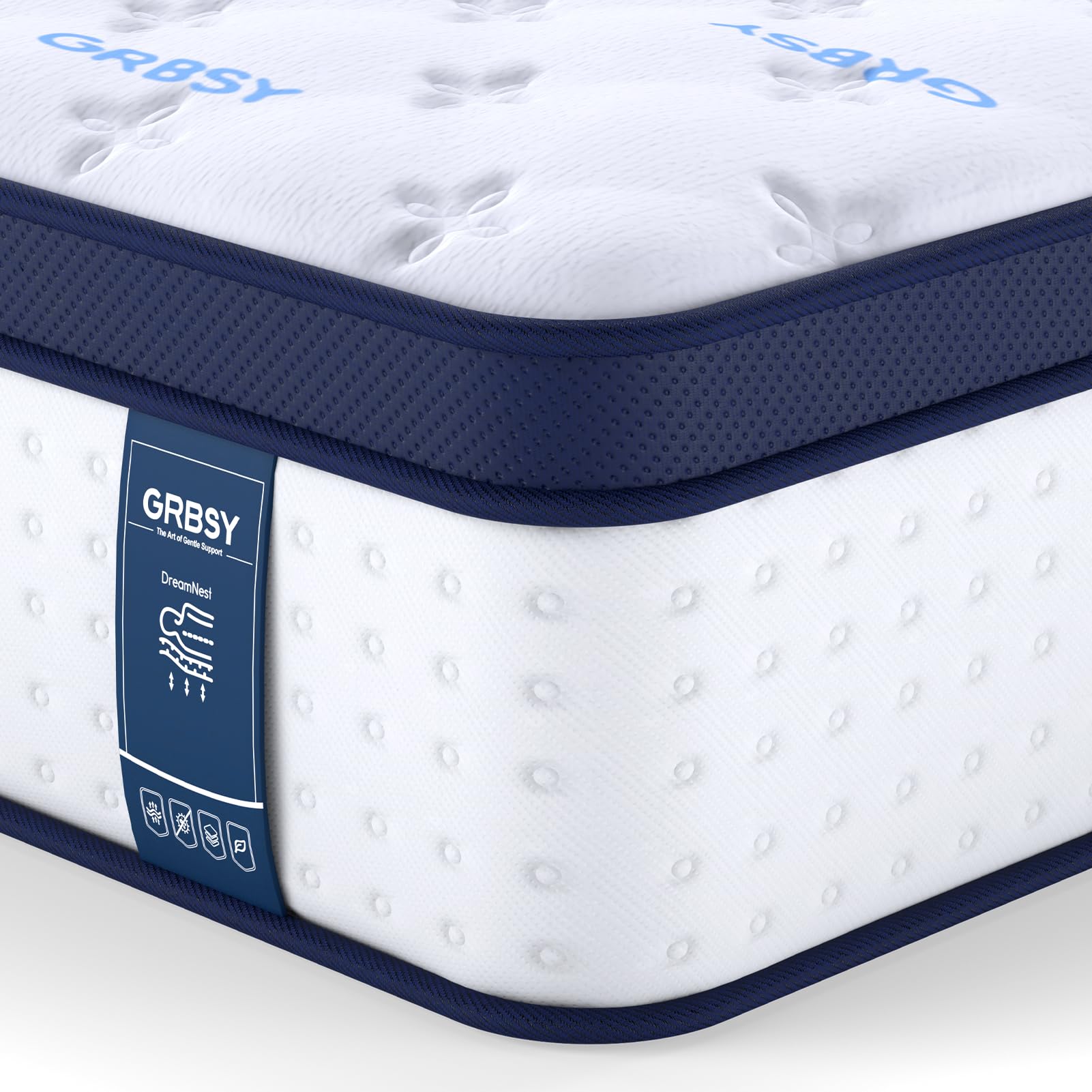 Photo 1 of Grbsy 14 Inch Full XL Mattress, 7-Zoned Support Hybrid Full XL Size Mattress in A Box with Cooling Gel Memory Foam & Pocket Coils for Back Pain Relief, Assembled in USA, Motion Isolation, Medium Firm