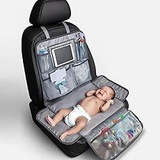 Baby Portable Diaper Changing Station for Your Car | Waterproof, Detachable, Toy Loops, 4 Pockets, Wet Wipes Holder, Tummy Time Mat, Kick Mat, Tablet Holder | LUMI - Black with Ministars