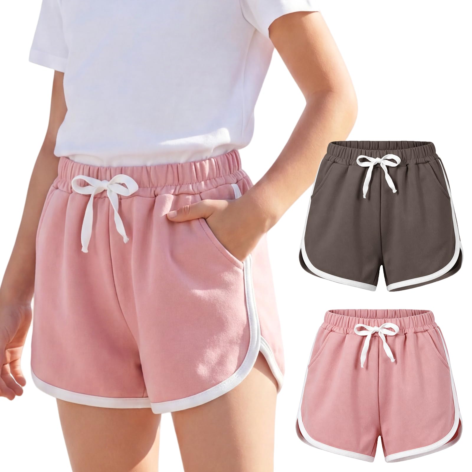 Shorts Fille Lot de 2 Coton Respirant Pantalon Court Taille élastique Sports Danse Gymnastique 4-14 Ans