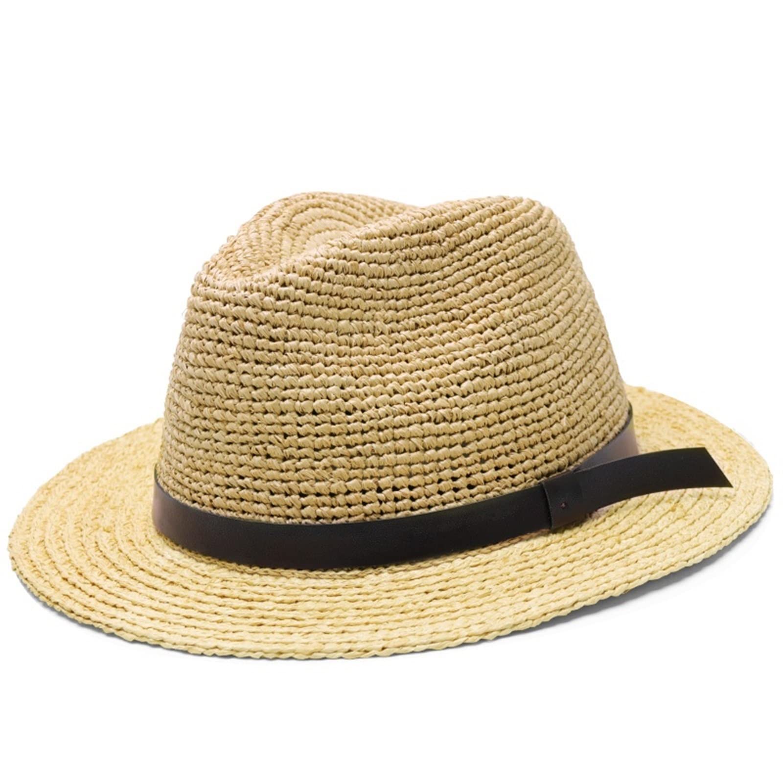 MCHDMI Sombrero Paja, Sombrero de Panamá de Gran tamaño for Hombres y Mujeres, Gorra Fedora de ala Ancha for la Playa, Sombreros de Paja de Rafia de Talla Grande