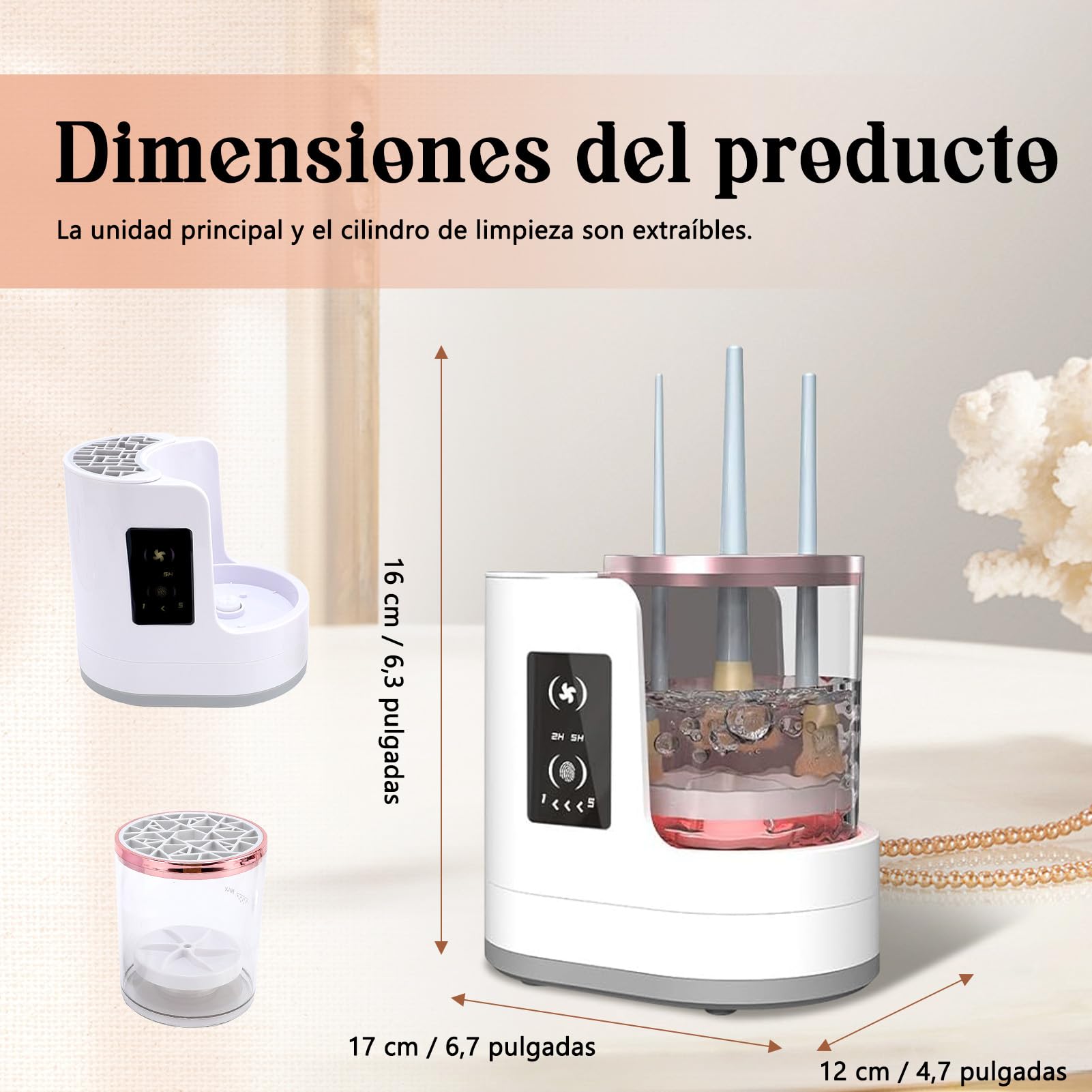 Limpiador eléctrico automático 3 en 1 para pinceles de maquillaje con secador, máquina de limpieza con enchufe para pinceles de maquillaje – incluye estación de secado y cuidado higiénico