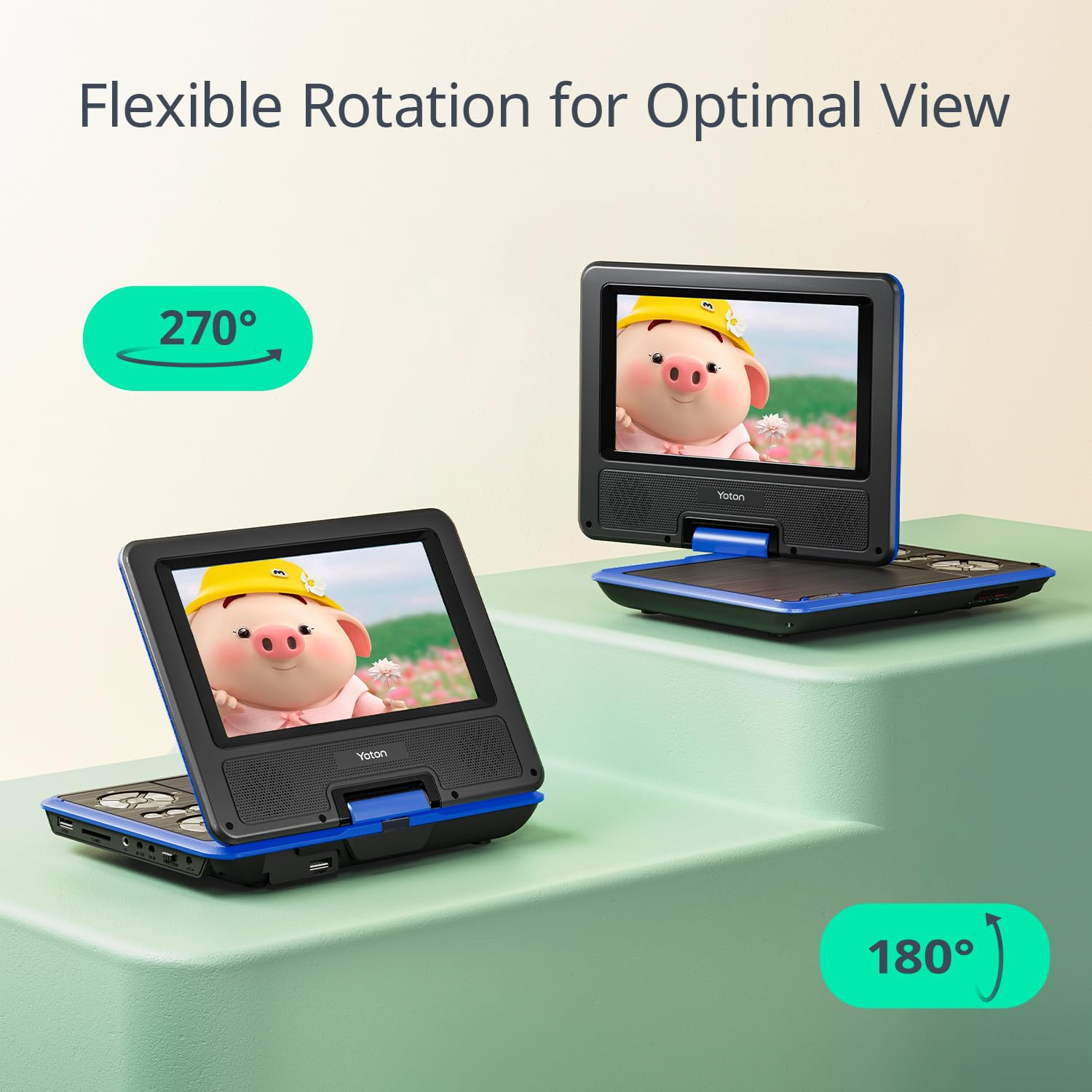 Yoton Lettore DVD portatile da 9,5 pollici per bambini e auto, schermo HD girevole da 7,5 pollici con 4-6 ore di batteria integrata, supporto schermo di sincronizzazione alla TV, supporto SD