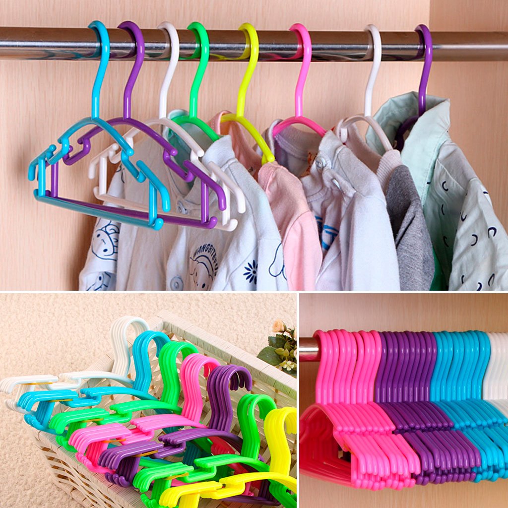 DGFJY Slip Plastic Kids Plastic Coat Hangers Child Baby Clothes Stands Multi Color Hangers with Clips