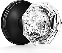 Vista 24 de Gobrico Pomo de puerta de cristal para dormitorio y baño con roseta clásica negro mate, diamante transparente octogonal para puerta interior, 1