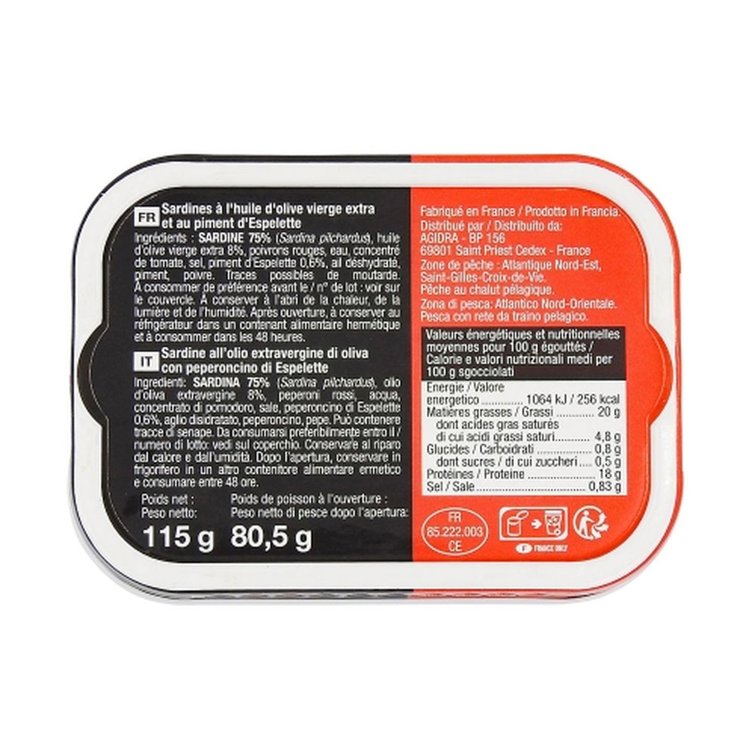 Lot 10x Sardines au piment d'Espelette - Conserve 115g