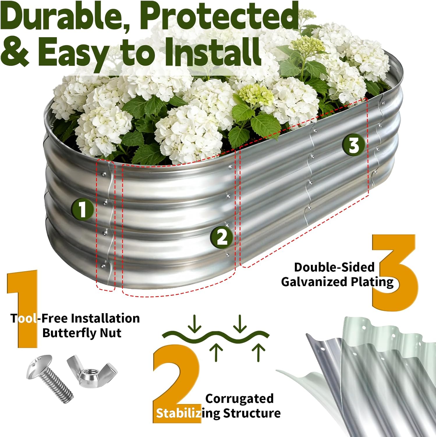 Galvanized Raised Garden Bed Outdoor, Large Raised Bed for Gardening, 2Pcs 4x2x1ft Oval Metal Planter Box for Vegetables, Fruits, Flowers, Silver