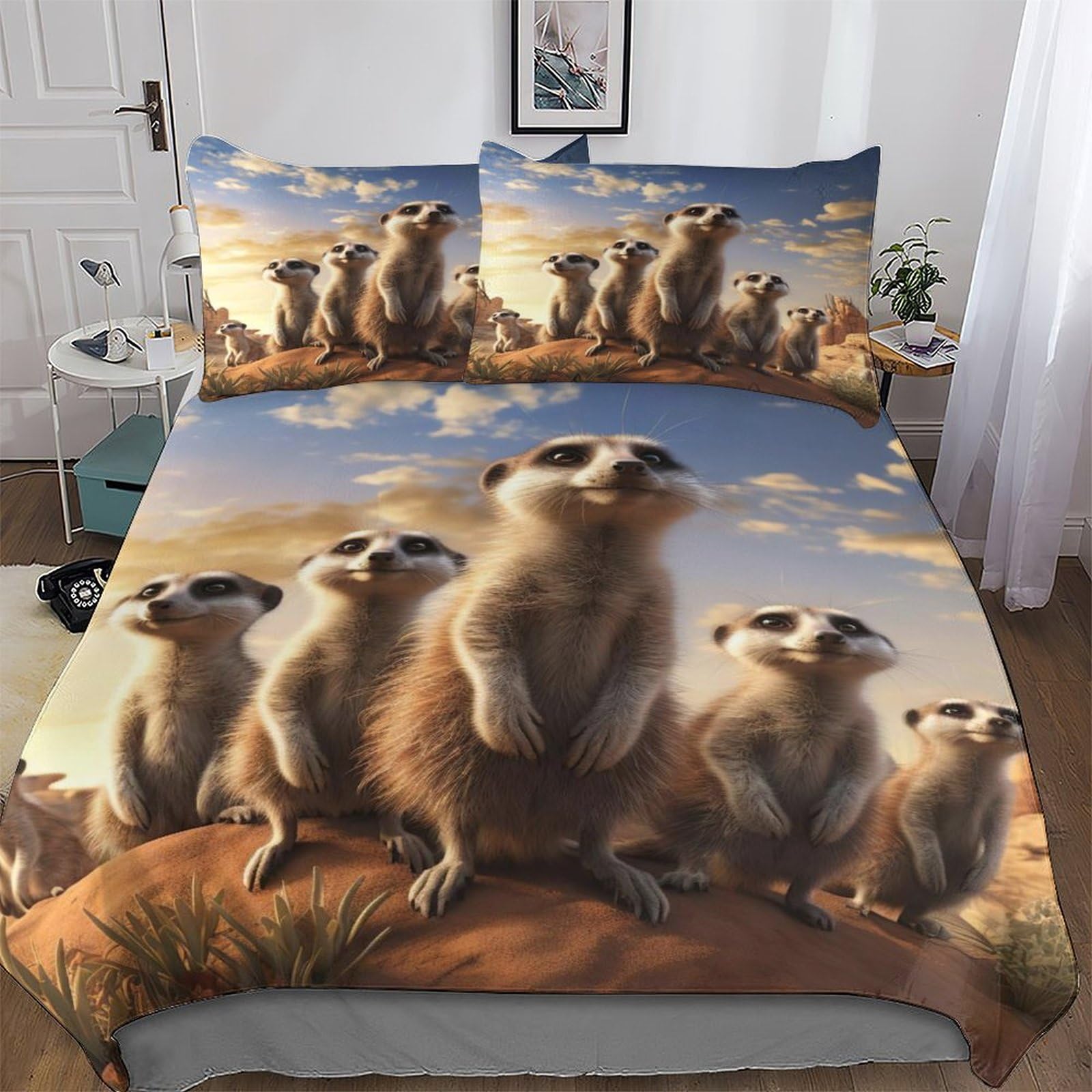 Ppzyy Boys Meerkat Duvet Cover Print Bedding Comforter Cover For And Girls Soft Microfiber Quilt Cover 2 Piece With Pillowcase Single(135X200cm)