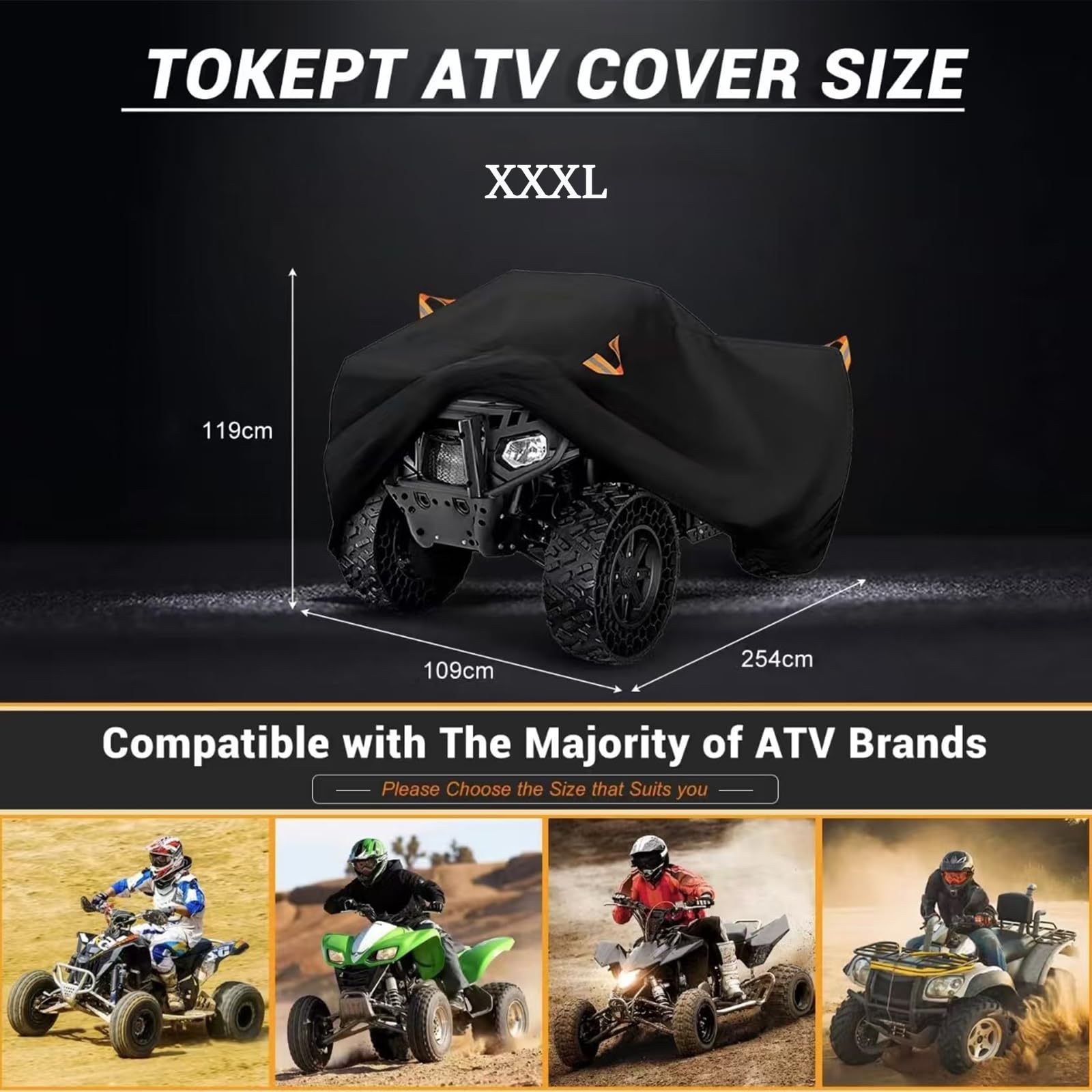 ATV Abdeckung für Loncin XWOLF 1000 MUD 2015–2025, wasserdichte Oxford Plane, Wind- und Schneeschutz Abdeckhaube mit Reflektorstreifen, UV-beständige Außenbeläge,D XXXL