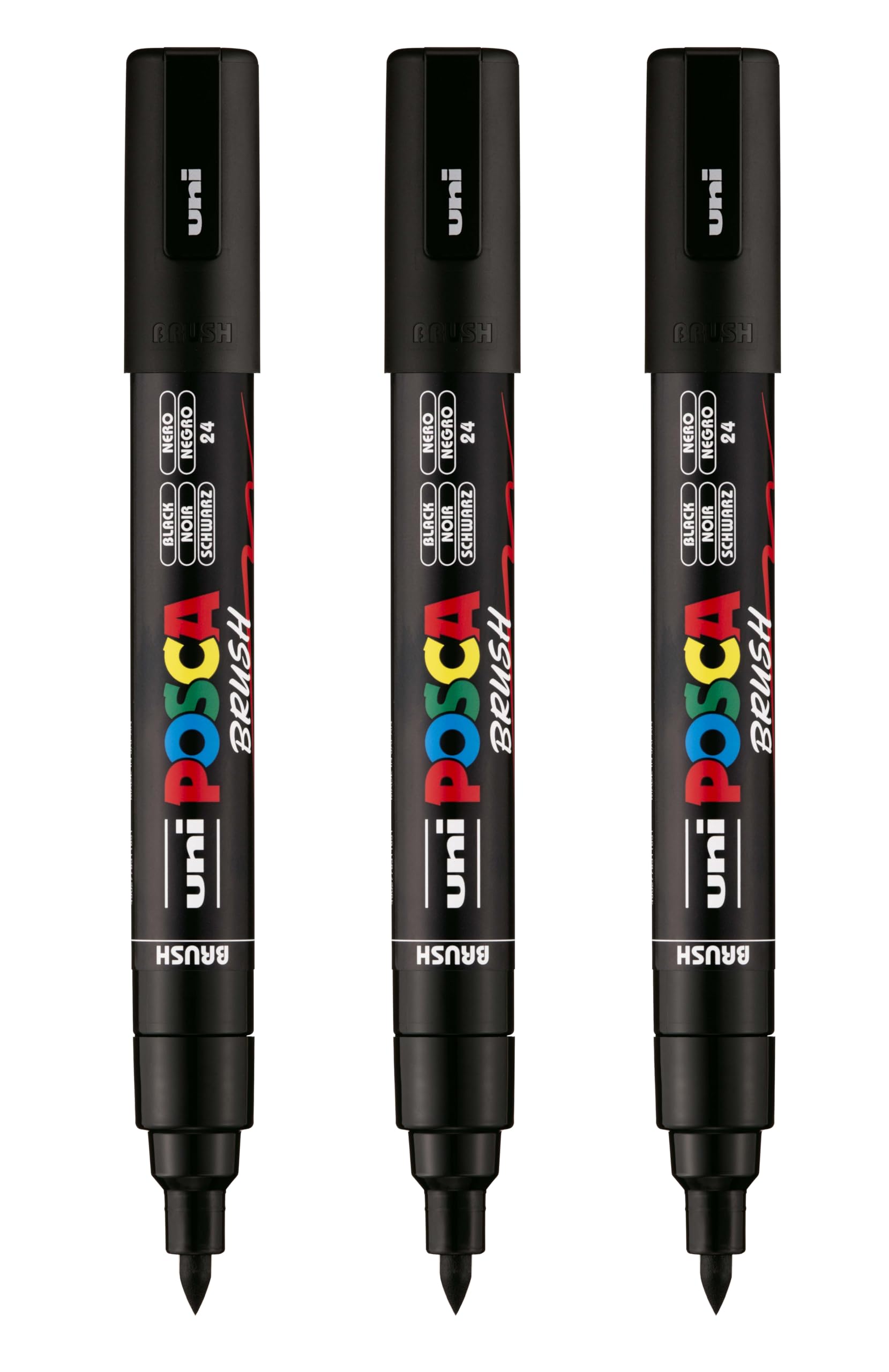 uni PC-5BR Water-Based Paint Markers, Reversible Brush Tip (1.0-4.0mm), Black, 3 Count