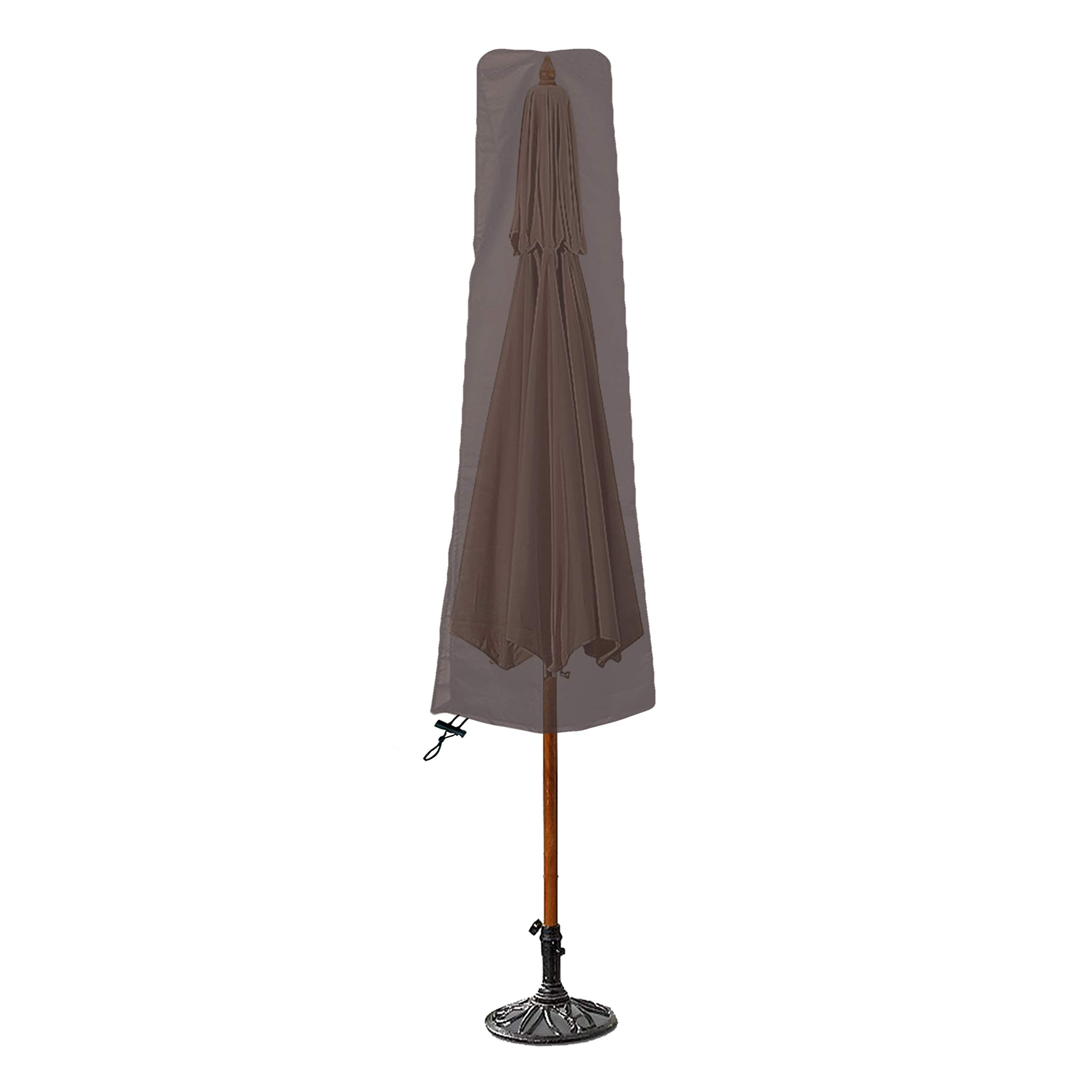 Zewnętrzny pokrowiec na parasol na patio 350 ml, wodoodporny, w 100% odporny na promieniowanie UV i warunki atmosferyczne, wytrzymały pokrowiec na meble tarasowe z kieszeniami powietrznymi i sznurkiem do wygodnego dopasowania (kawowy)