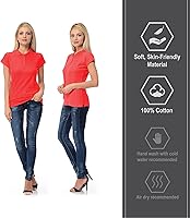 Vista 5 de Polo de manga corta para mujer 100% algodón ajustado para mujer (EE.UU., Alpha, L, regular, regular, rojo), Rojo