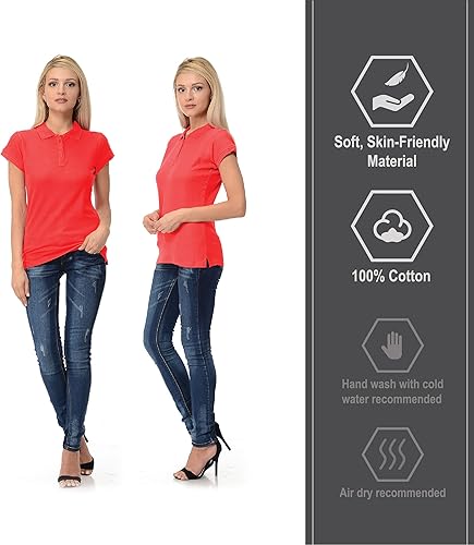 Miniatura 6 de FRESH TEE Polo de manga corta para mujer 100% algodón ajustado para mujer (Estados Unidos, Alpha, M, regular, regular, rojo), Rojo