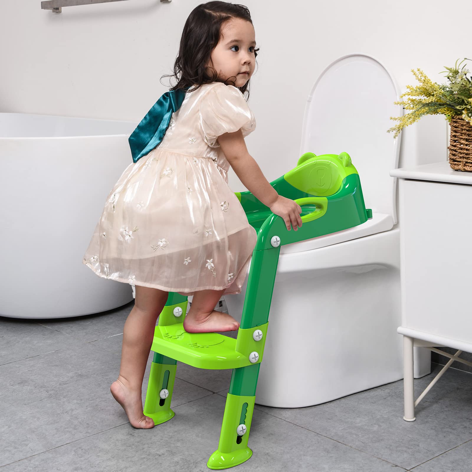 Töpfchentrainingssitz mit Tritthocker, Leiter für Jungen und Mädchen, stabile Töpfchenleiter mit weich gepolstertem Kissen für Kleinkinder, Kleinkind, WC-Trainingssitz (Shrek Green)