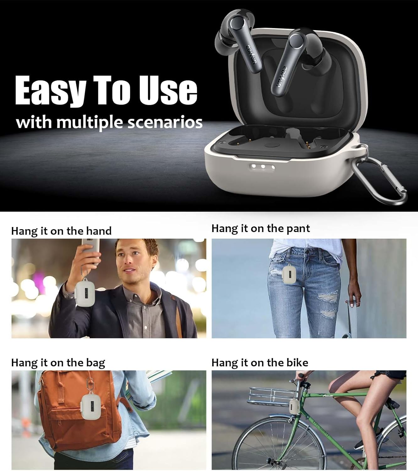 for EarFun Air Pro 4 Case Cover, Soft Silicone Protective Portable Scratch Shock Resistant Logo Visible Design Cover Compatible with EarFun Air Pro 4 Charging Case with Carabiner-Apricot - Image 6