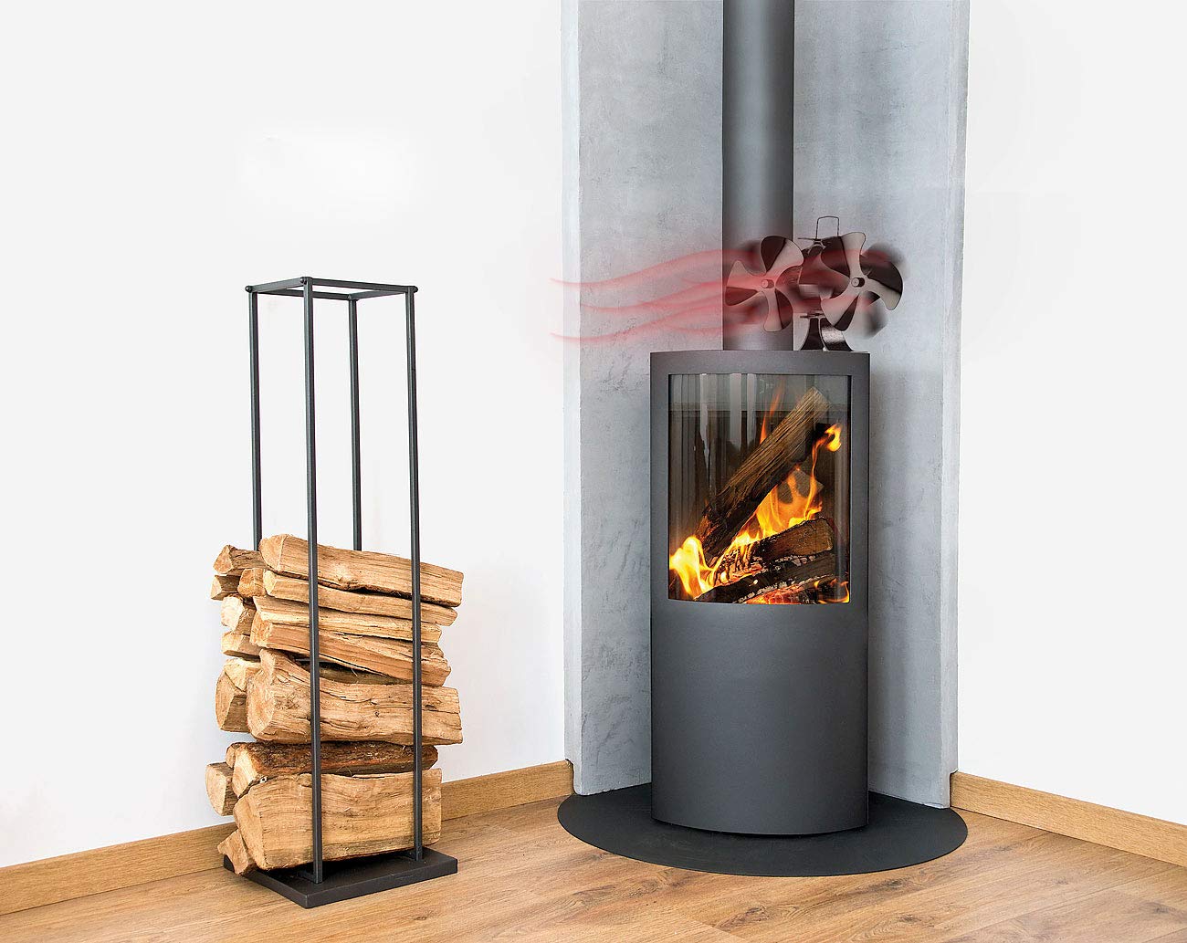 Carlo Milano Kaminventilator: Stromloser Kaminofen-Doppel-Ventilator, je 3 Lüfter-Blätter, ab 65 °C (Lüfter Ofen, Heizungsventilator, Heiz)