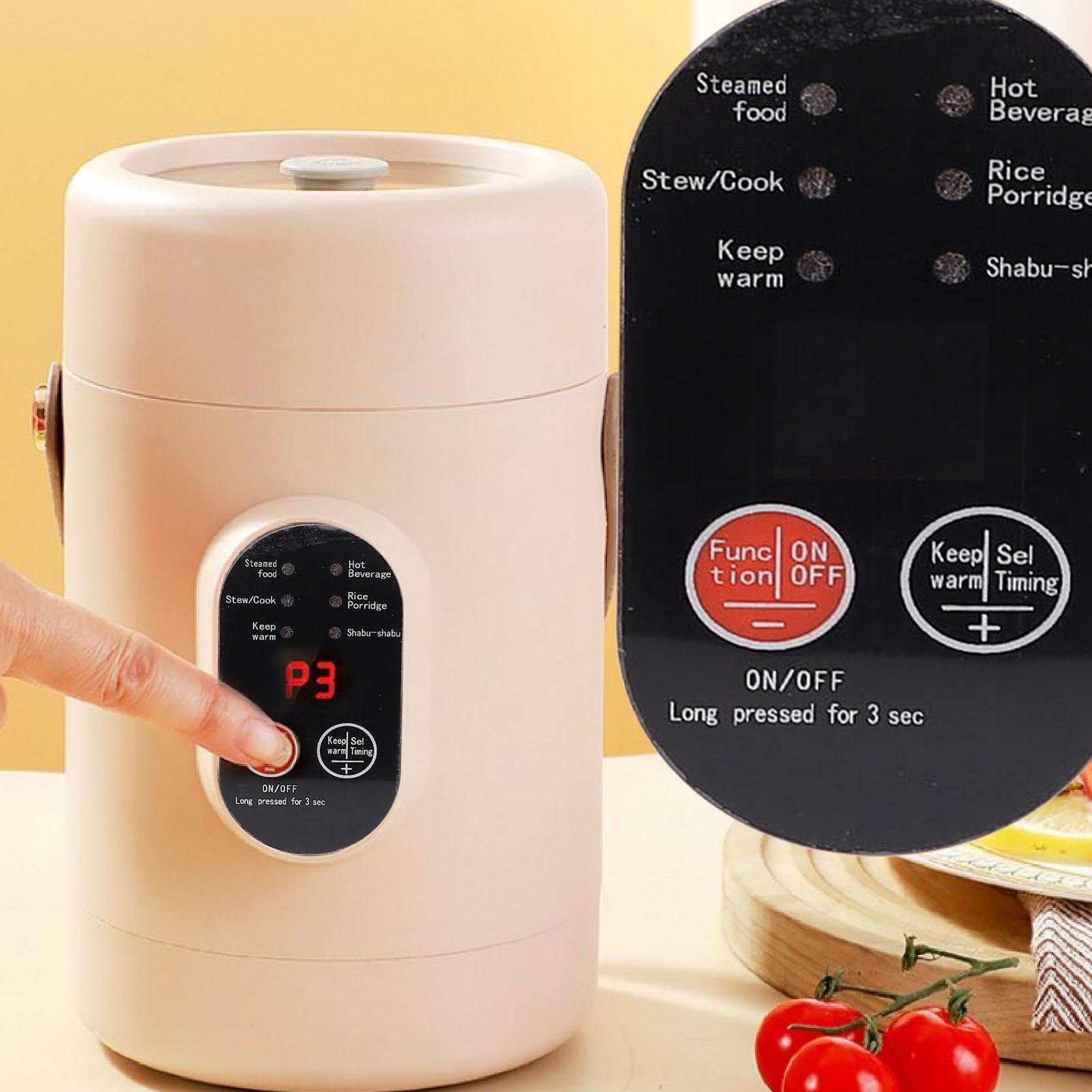 500W Mini Electric Cooker with Visual Lid, Compact Stewing Pot 9H Keep Warm Function Portable Electric Pot Stewing Cooking Pot Cooker for Home, Travel, Camping (US Plug 110V)