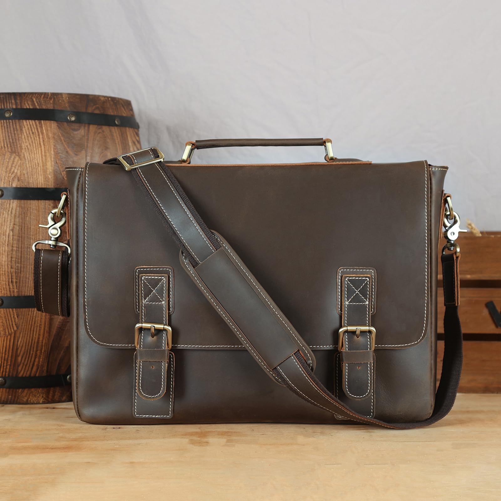 Polare Aktówka ze skóry licowej 40.6 cm torba na laptopa torba listonoszka torba robocza dla mężczyzn pasuje do laptopa 15,6''