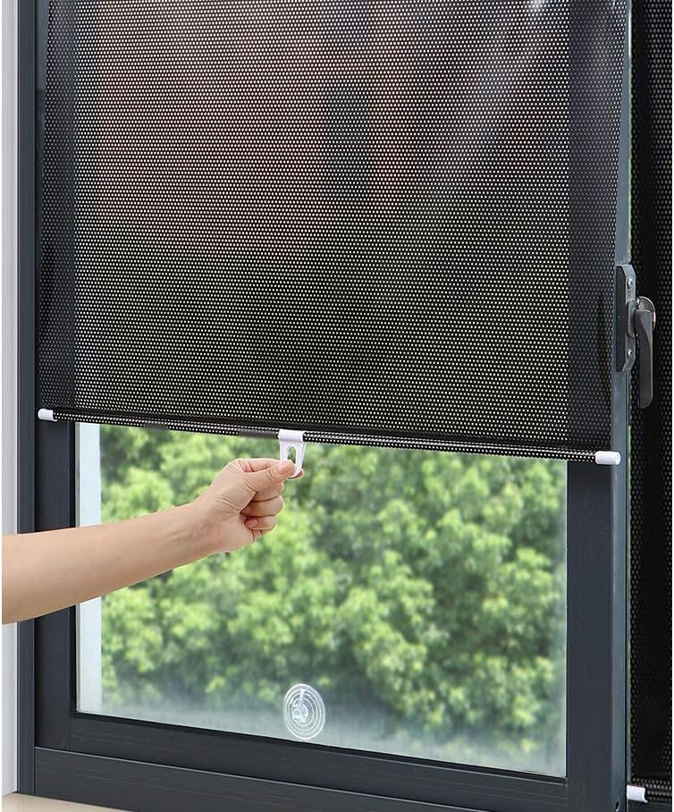 Suction Cup Roller Blind No Drilling Required Balcony Window Portable Sunshade Privacy Screen, Transparent Stickers Supplied (Black Mesh Dot(2 PACK), 40x60cm(15.7x23.6in))