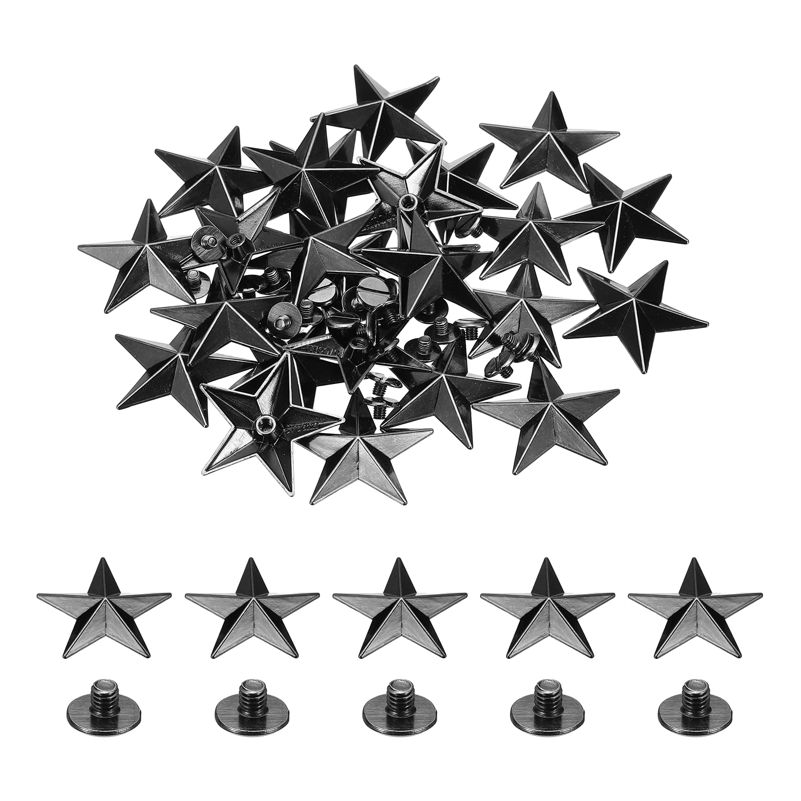 PATIKIL 31mm Star Rivets, 25 Sets Leather Rivets Studs Rivets Double Cap Spikes Rivet for Leather Crafting for Decor Repair DIY Clothing Belts Bags Shoes, Black