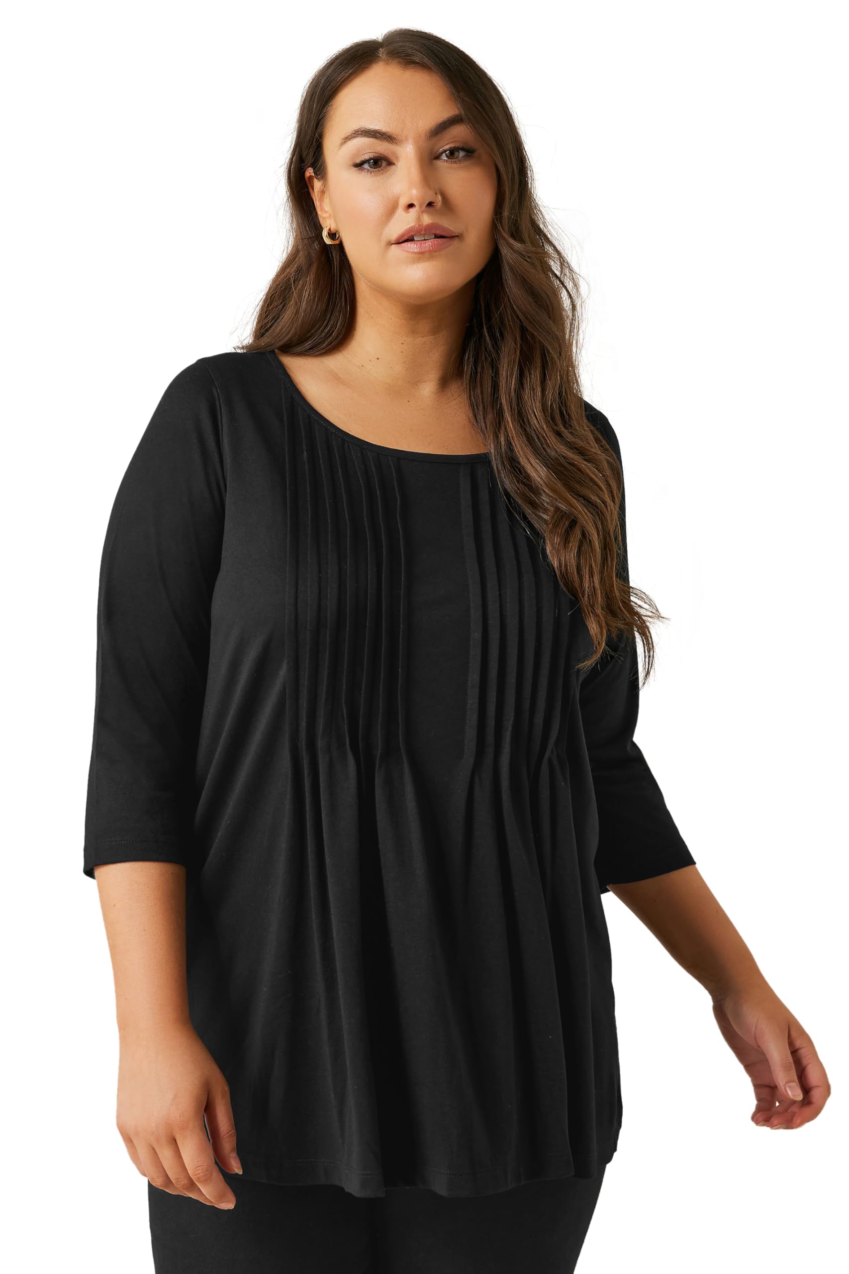 Evans Women's Black Curve Pintuck Modal Rich Top - Plus Size Curve