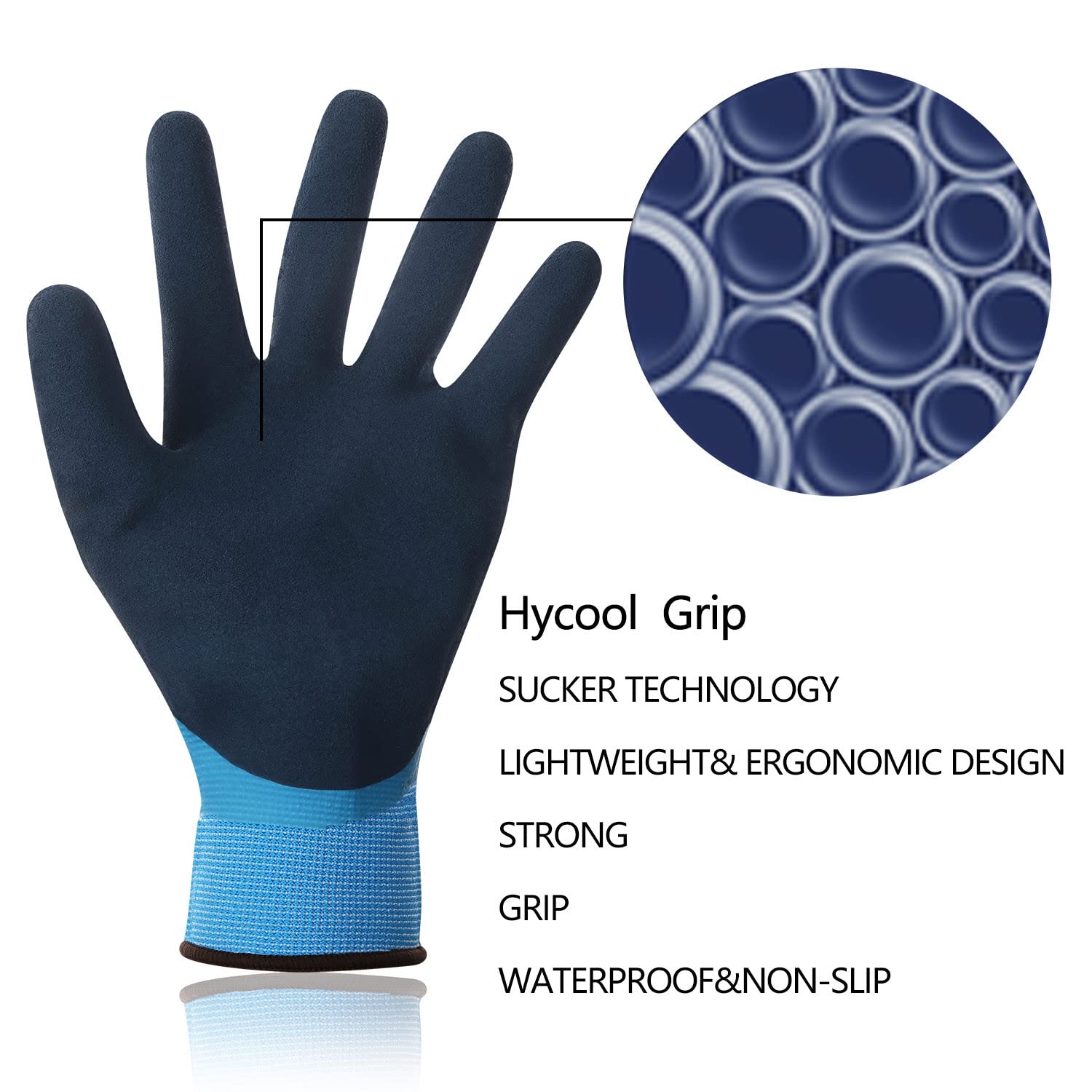 DS Safety Waterproof Work Gloves for Men and Women Rubber Coated Non-Slip Working Gloves for Garden,Outdoor Construction,L6201 Blue 1 Pair S - Image 3