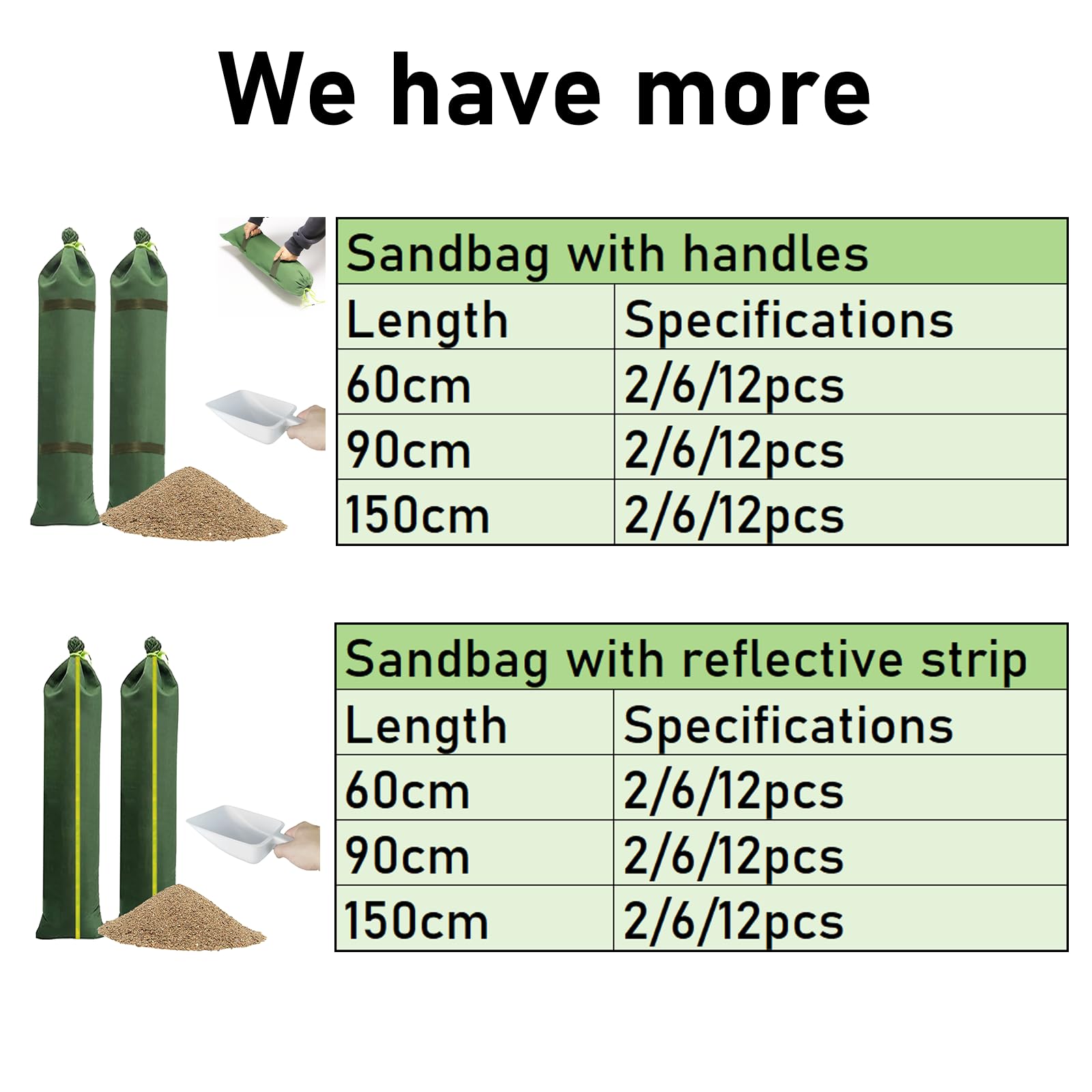 12x Sandsäcke zum Befüllen mit 1x Schaufel, 90x20cm Silosandsäcke unbefüllt, UV-beständiger wiederverwendbarer Hochwasser Sandsack mit Griffen Hochwasserchutz Wassersperre