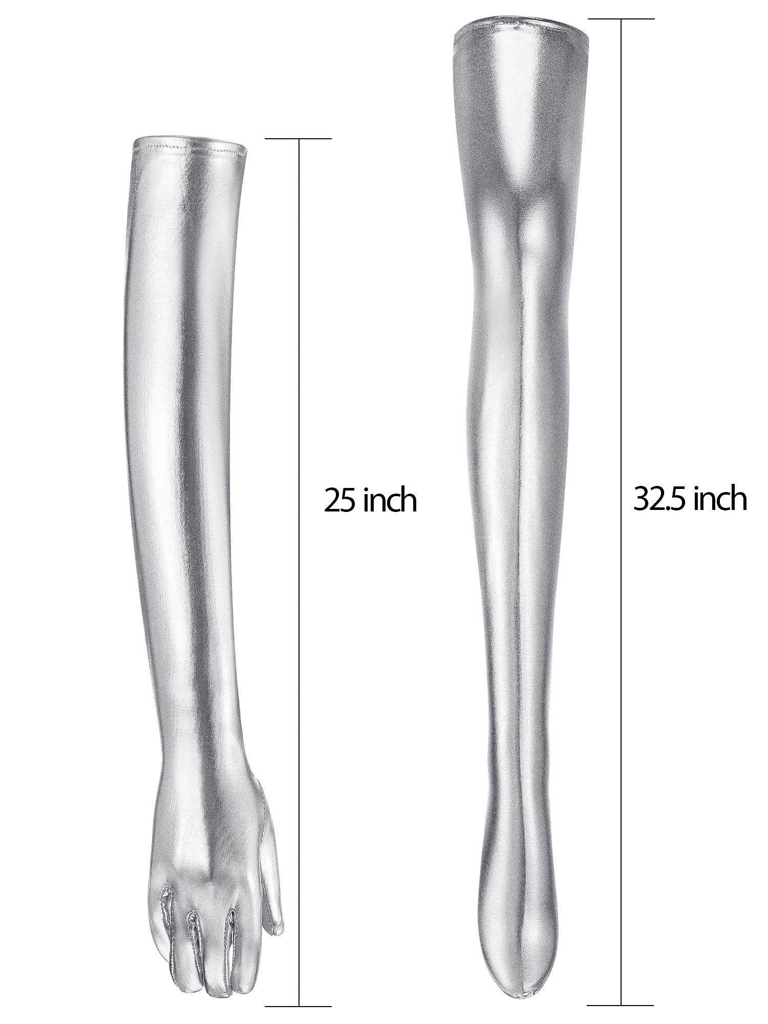 SATINIOR Women's Carnival Halloween Costume Elastic Spandex Shiny Wet Long Gloves and Thigh High Stockings: Silver