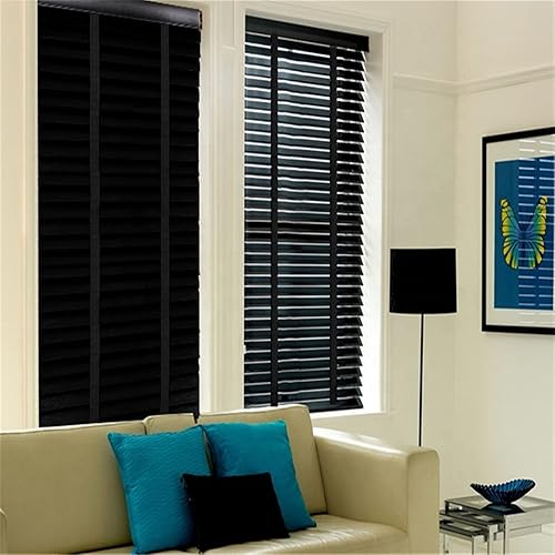 Miniatura 2 de Persianas venecianas de madera negra para la oficina en casa, protección de luz de privacidad, listones de 1.969 in, persianas con accesorios, 23.6